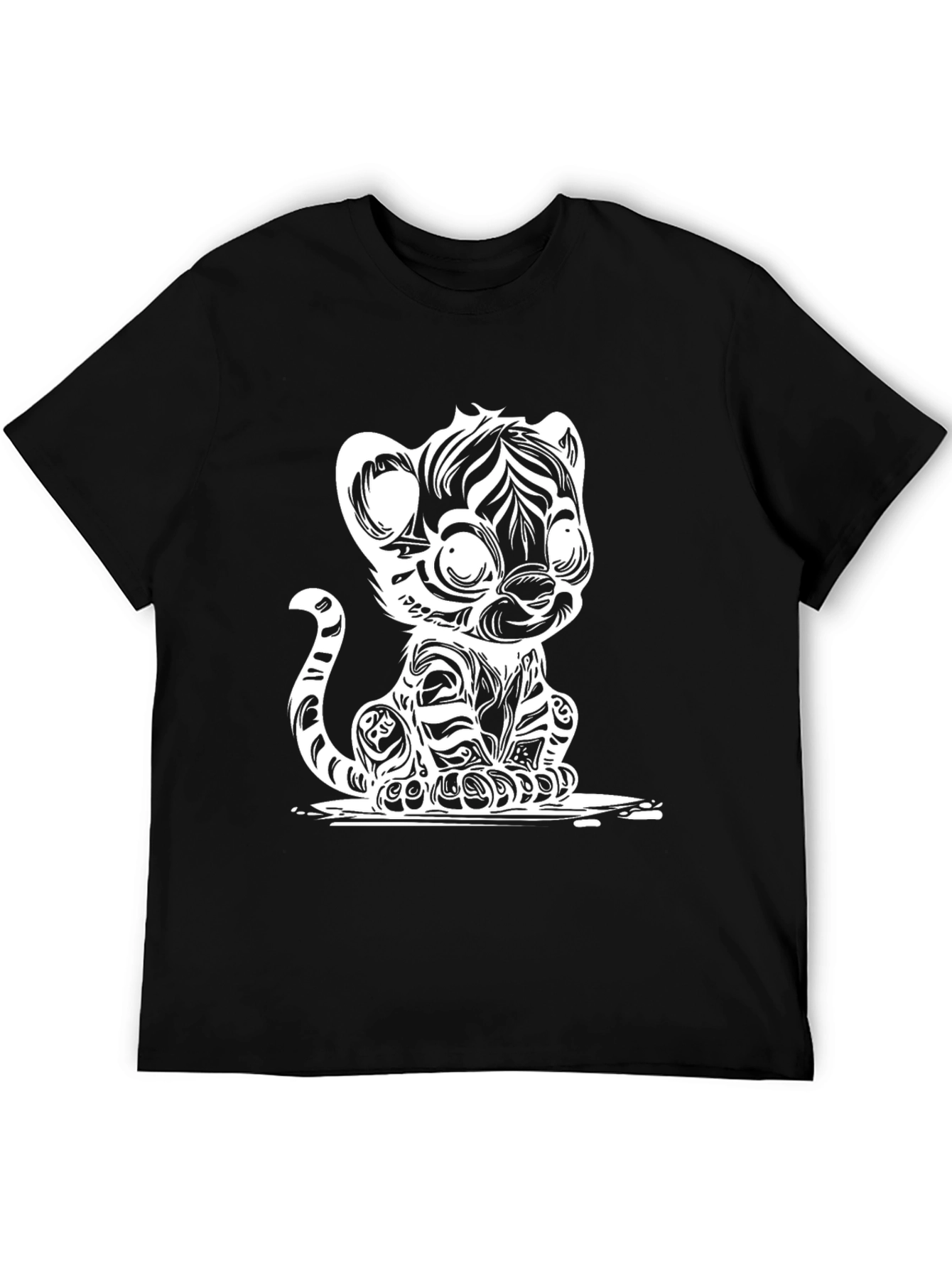 Cartoon Tiger Graphic Tee - Black