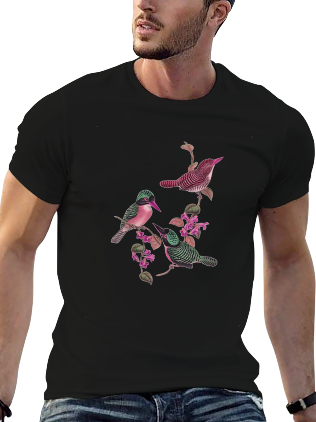 Bird and Blossom Graphic Tee - Black