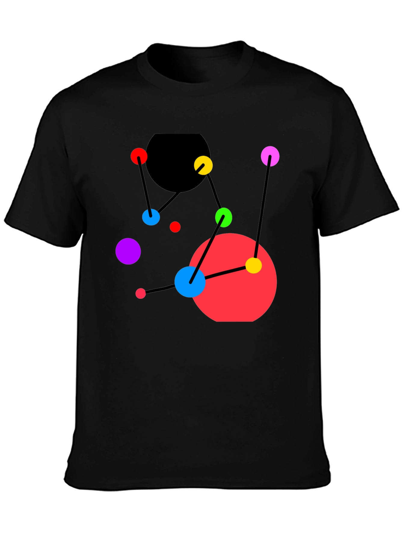 Abstract Geometric Graphic Tee - Black Casual Top