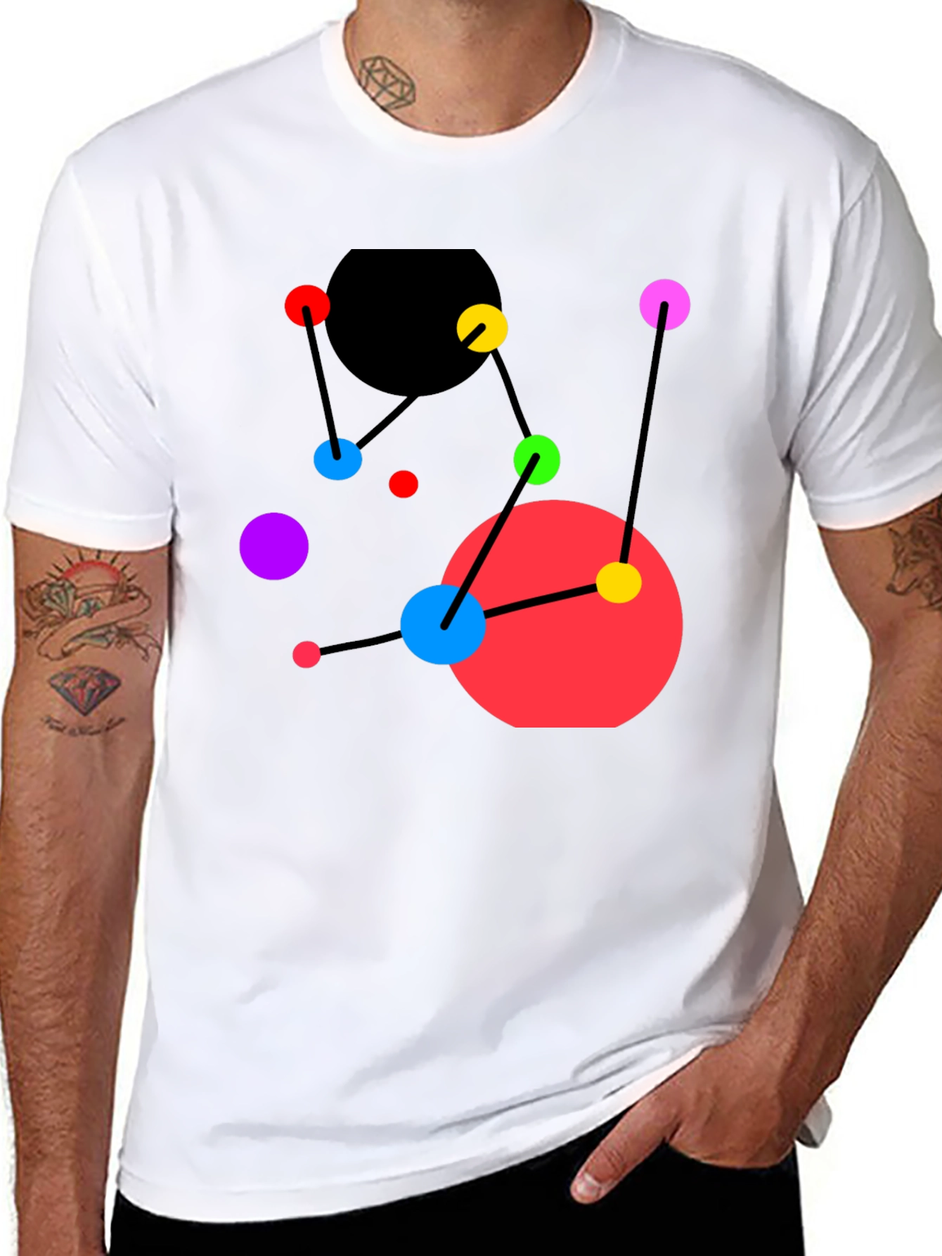 Abstract Geometric Graphic Tee - Black Casual Top