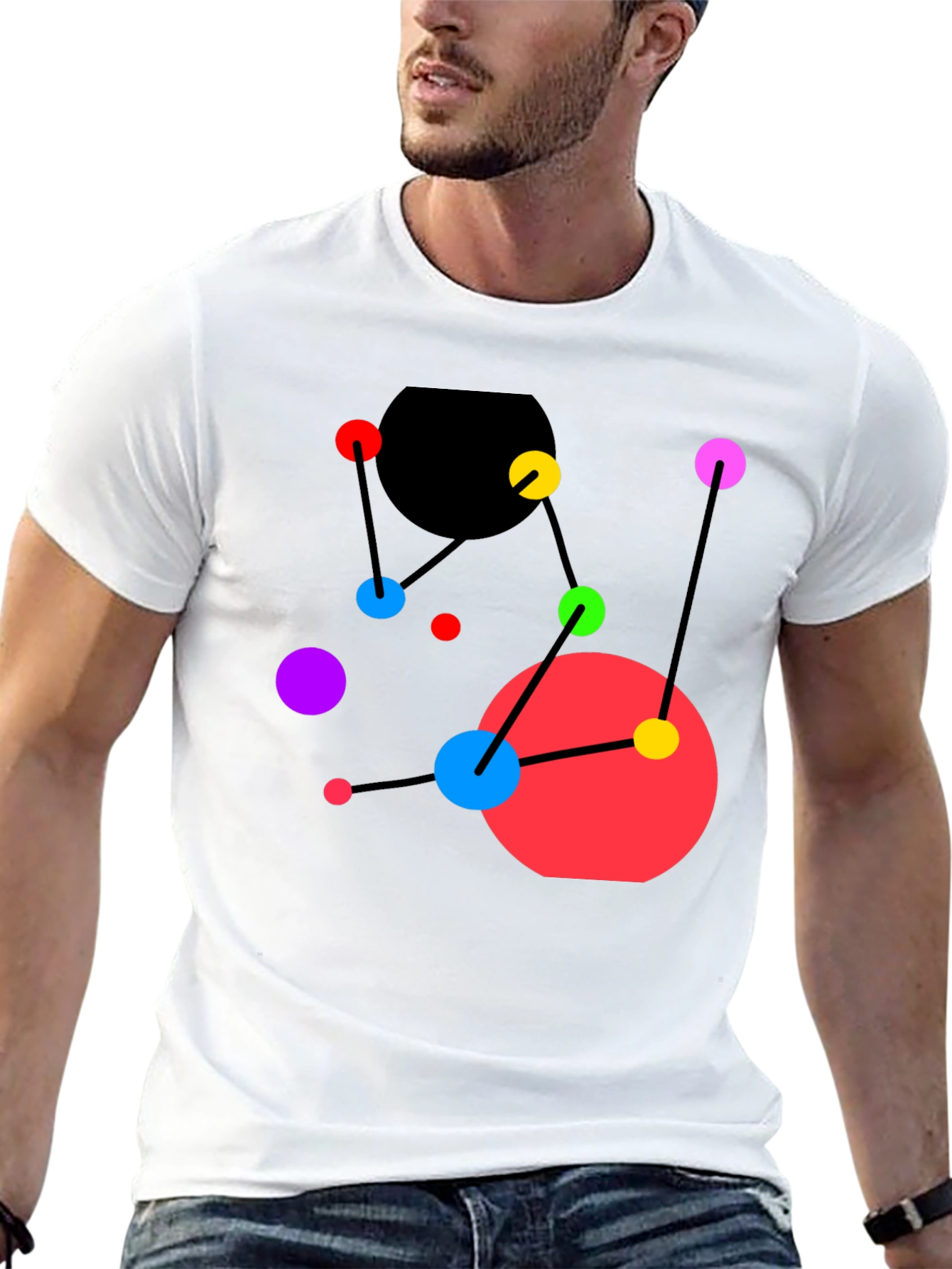 Abstract Geometric Graphic Tee - Black Casual Top