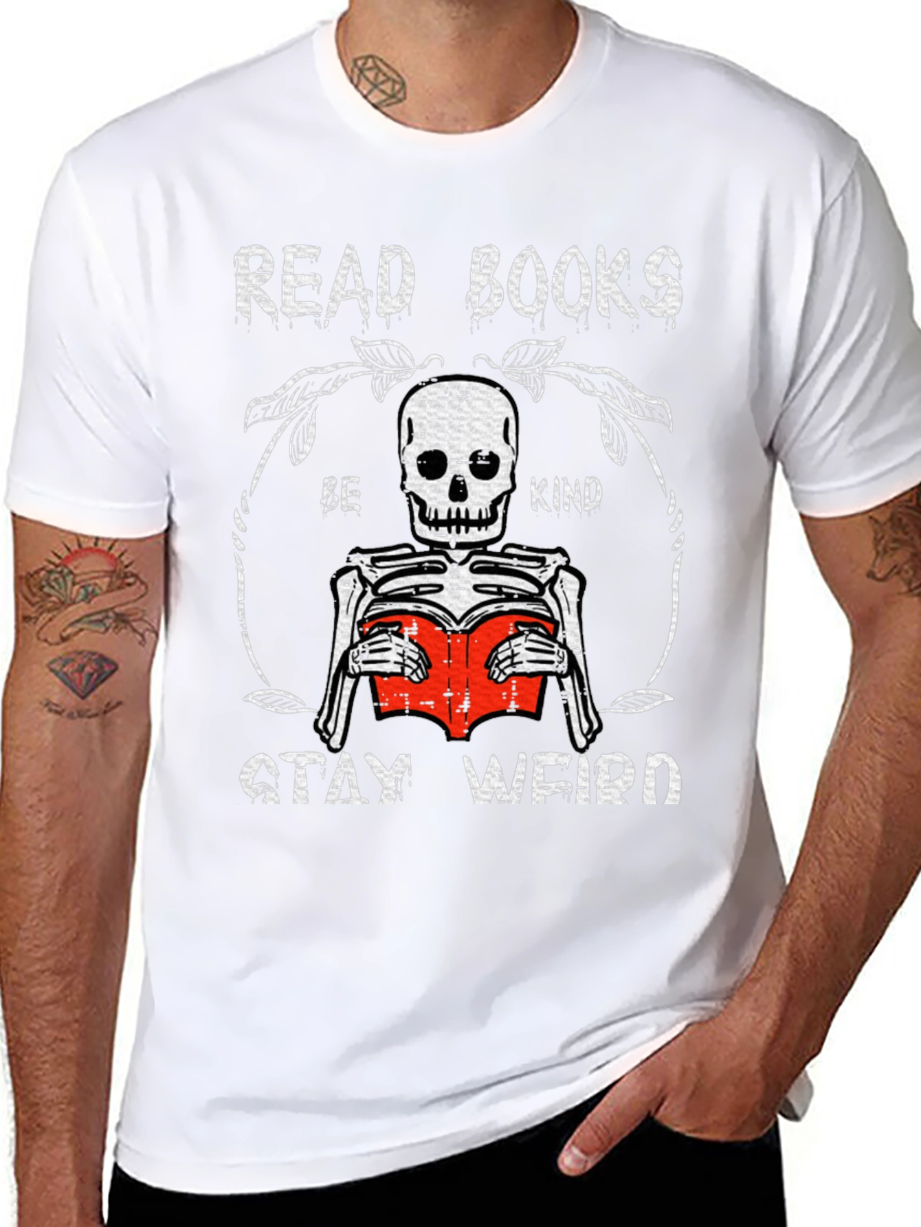 Read Books Be Kind Stay Weird Skeleton T-Shirt