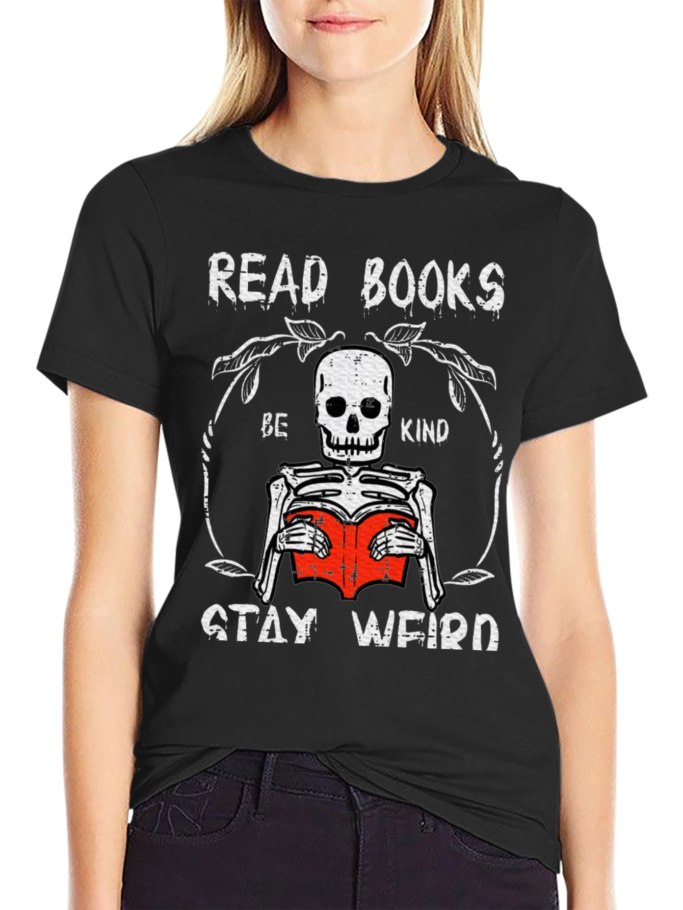 Read Books Be Kind Stay Weird Skeleton T-Shirt