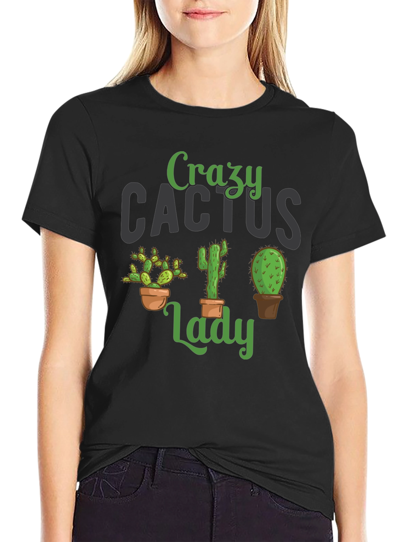 Crazy Cactus Lady Black T-Shirt