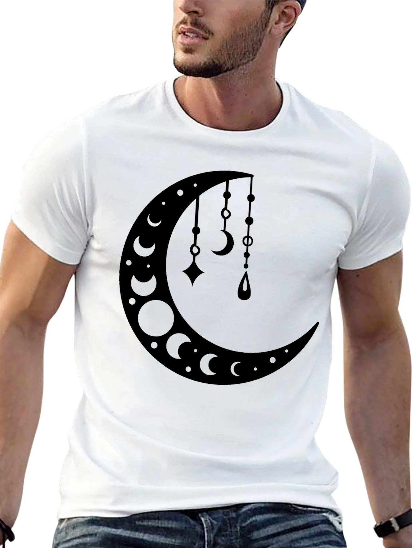 Crescent Moon Pendant T-Shirt - Black