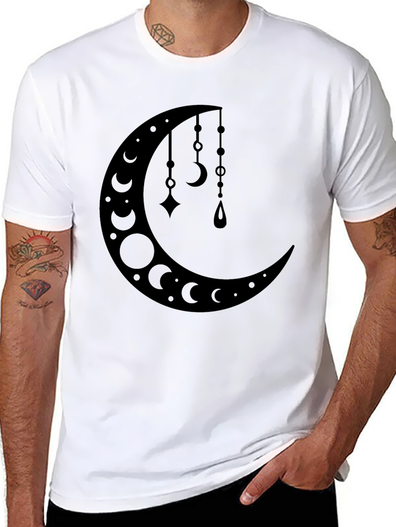 Crescent Moon Pendant T-Shirt - Black