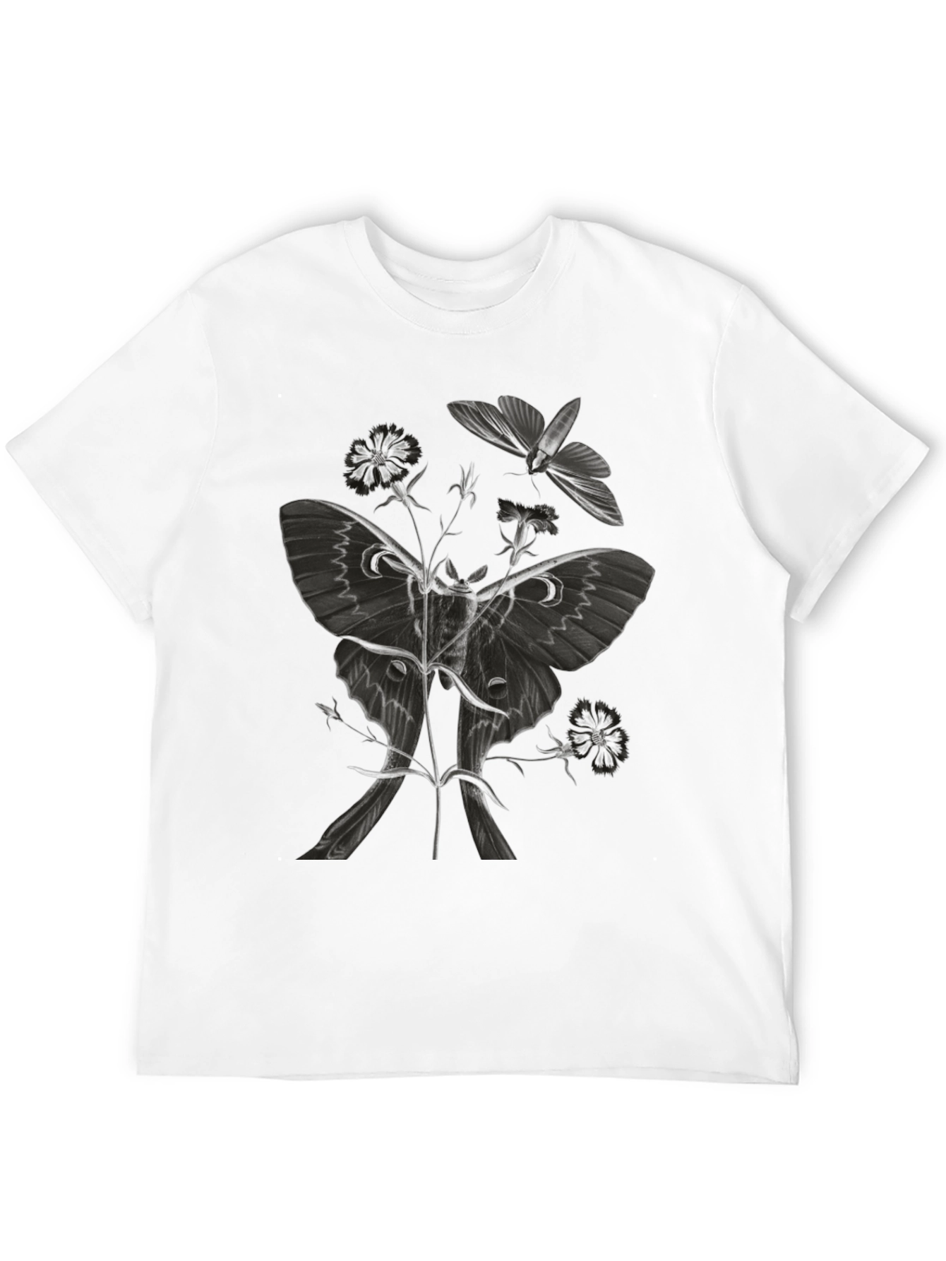Moth & Floral Graphic T-Shirt - Black