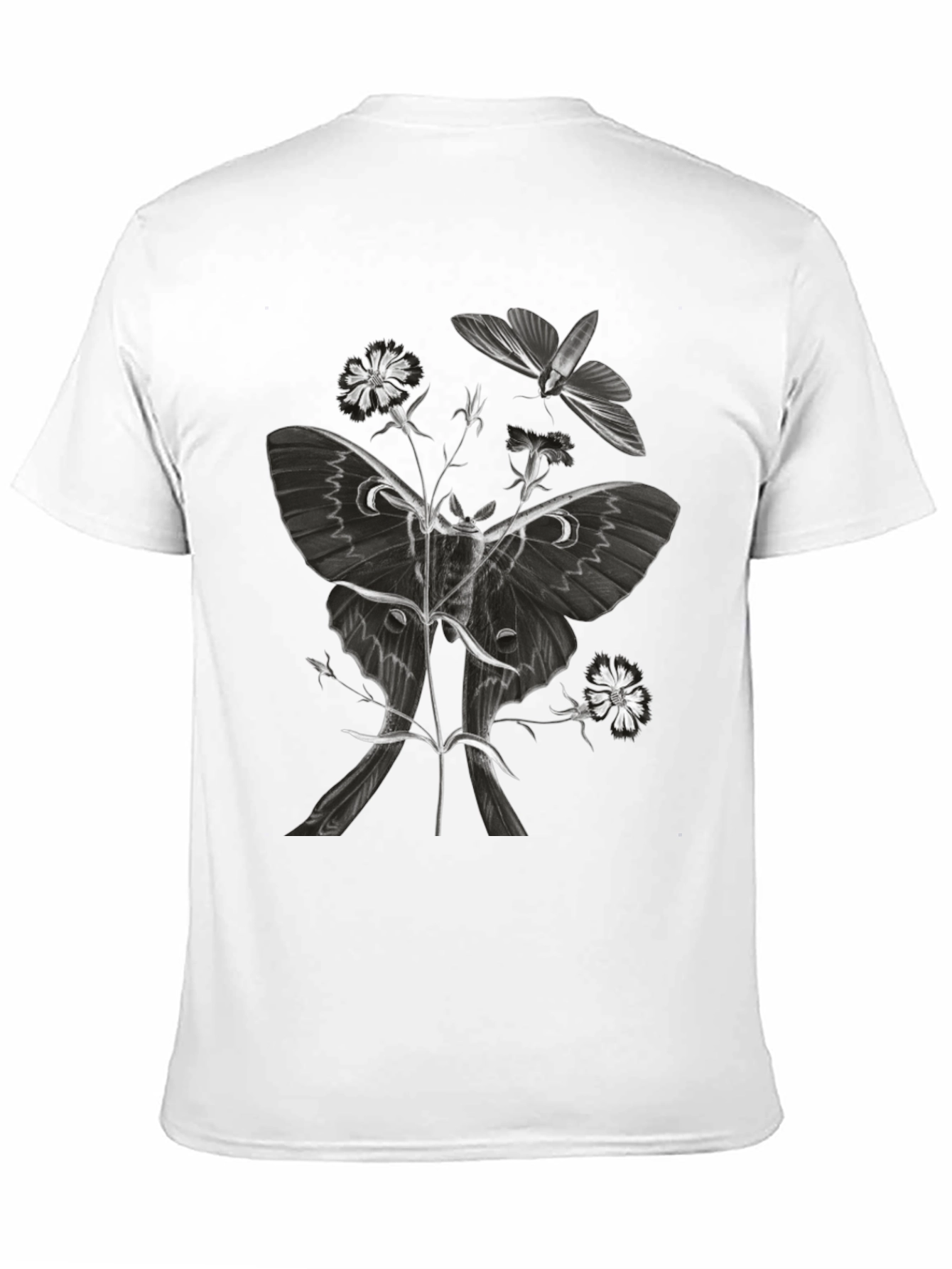 Moth & Floral Graphic T-Shirt - Black