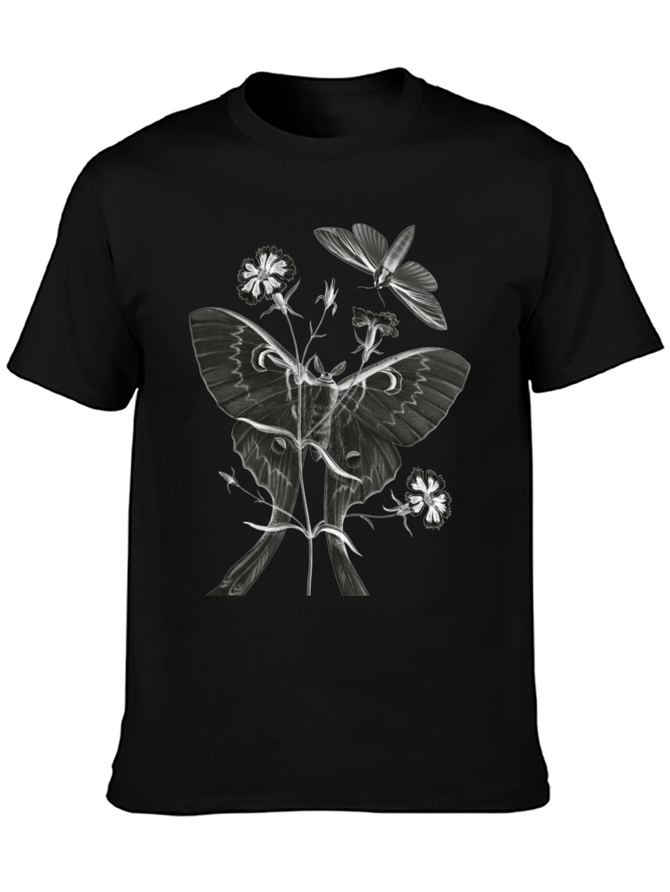 Moth & Floral Graphic T-Shirt - Black