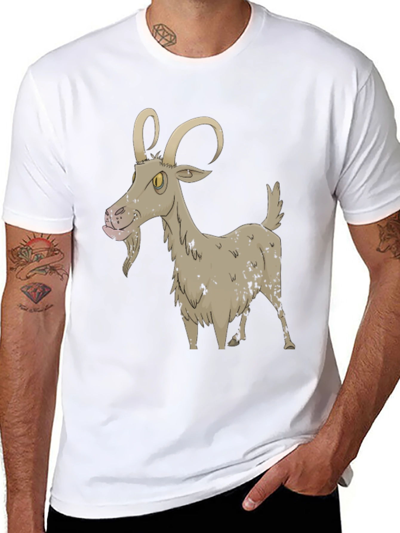 Cartoon Goat Black T-Shirt