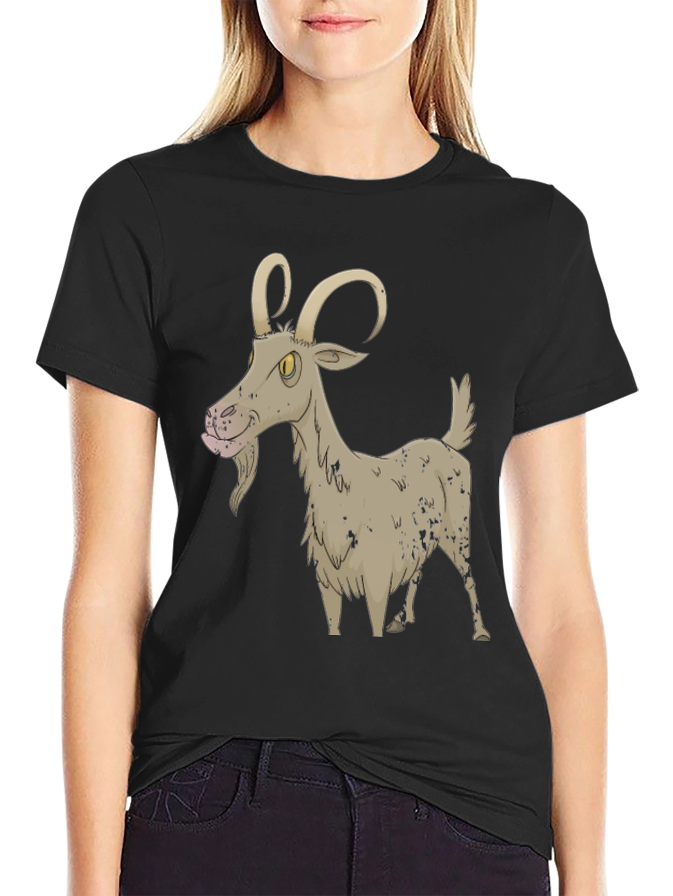 Cartoon Goat Black T-Shirt