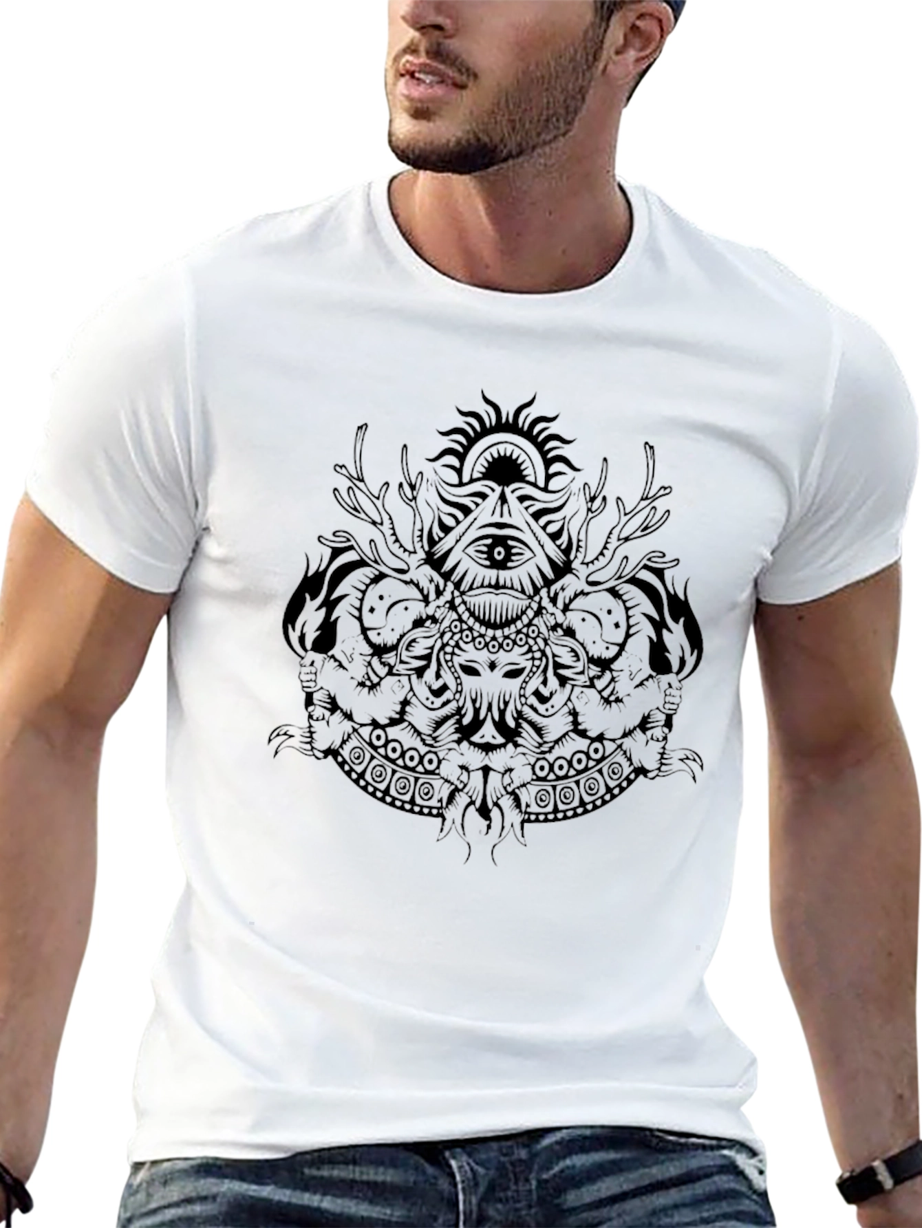 Mystic Print Black Cotton T-Shirt