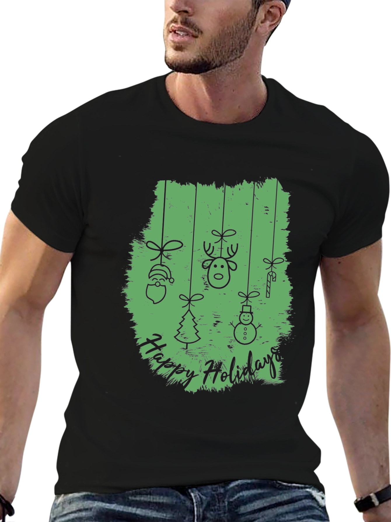 Happy Holidays Graphic Print Crew Neck T-Shirt