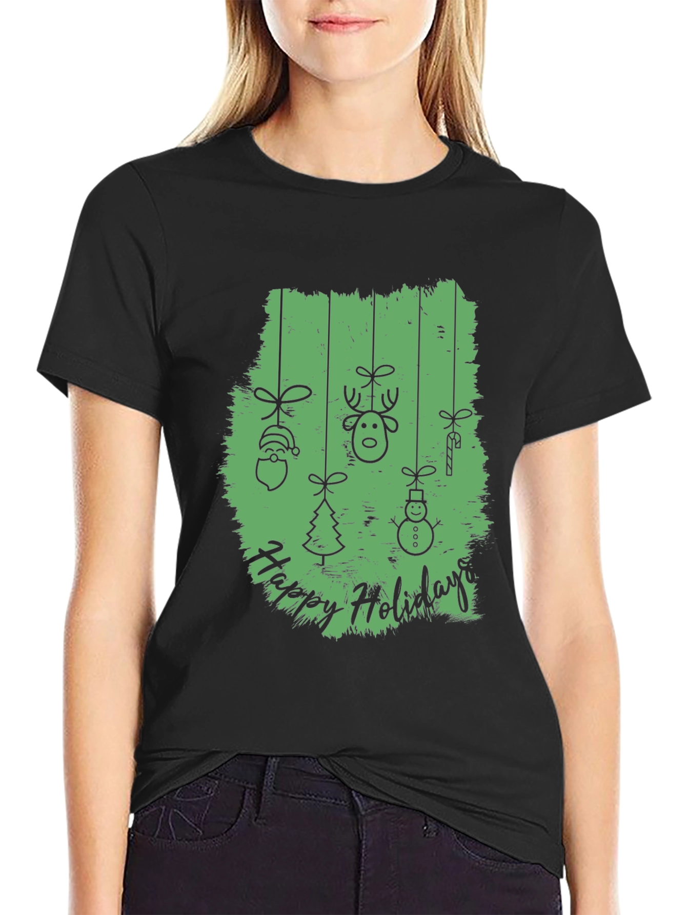 Happy Holidays Graphic Print Crew Neck T-Shirt