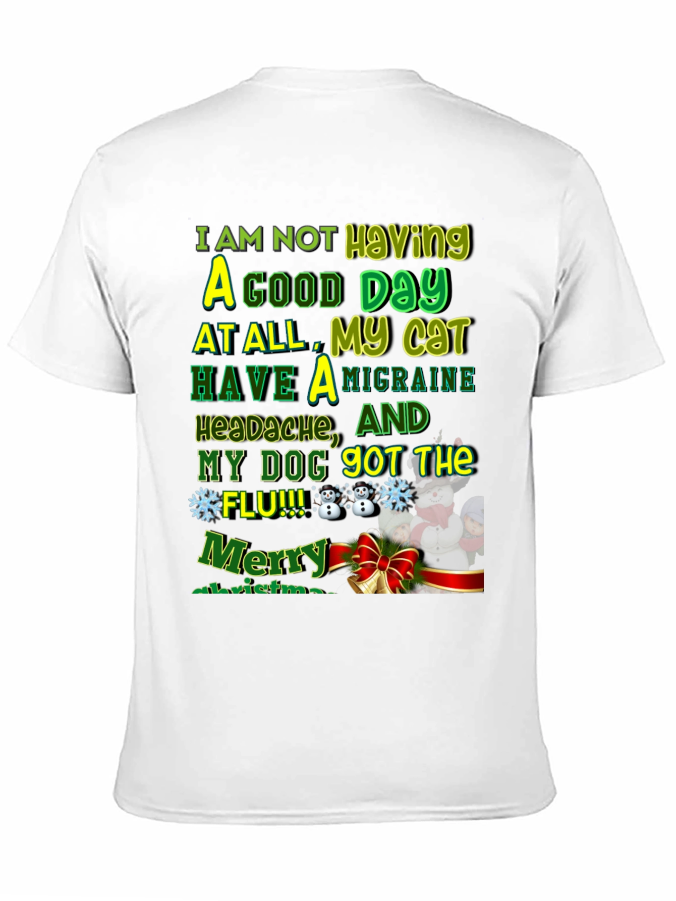 Funny Christmas Cat & Dog Flu Headache T-Shirt