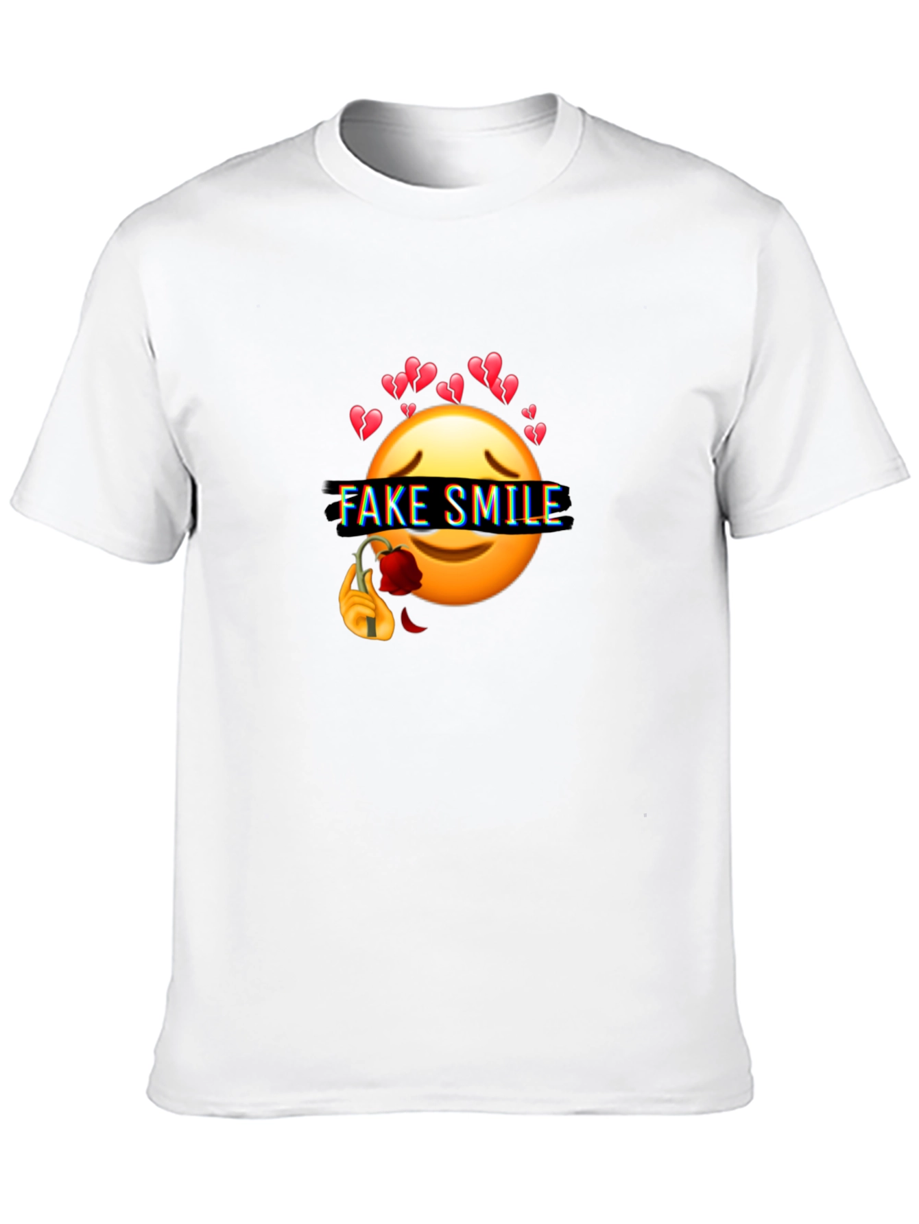 Emo Fake Smile Broken Heart Graphic Black T-Shirt