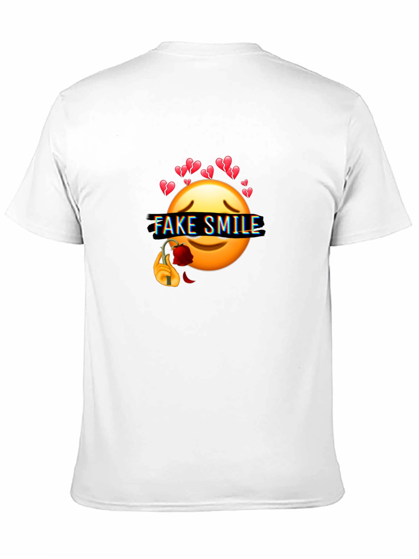 Emo Fake Smile Broken Heart Graphic Black T-Shirt