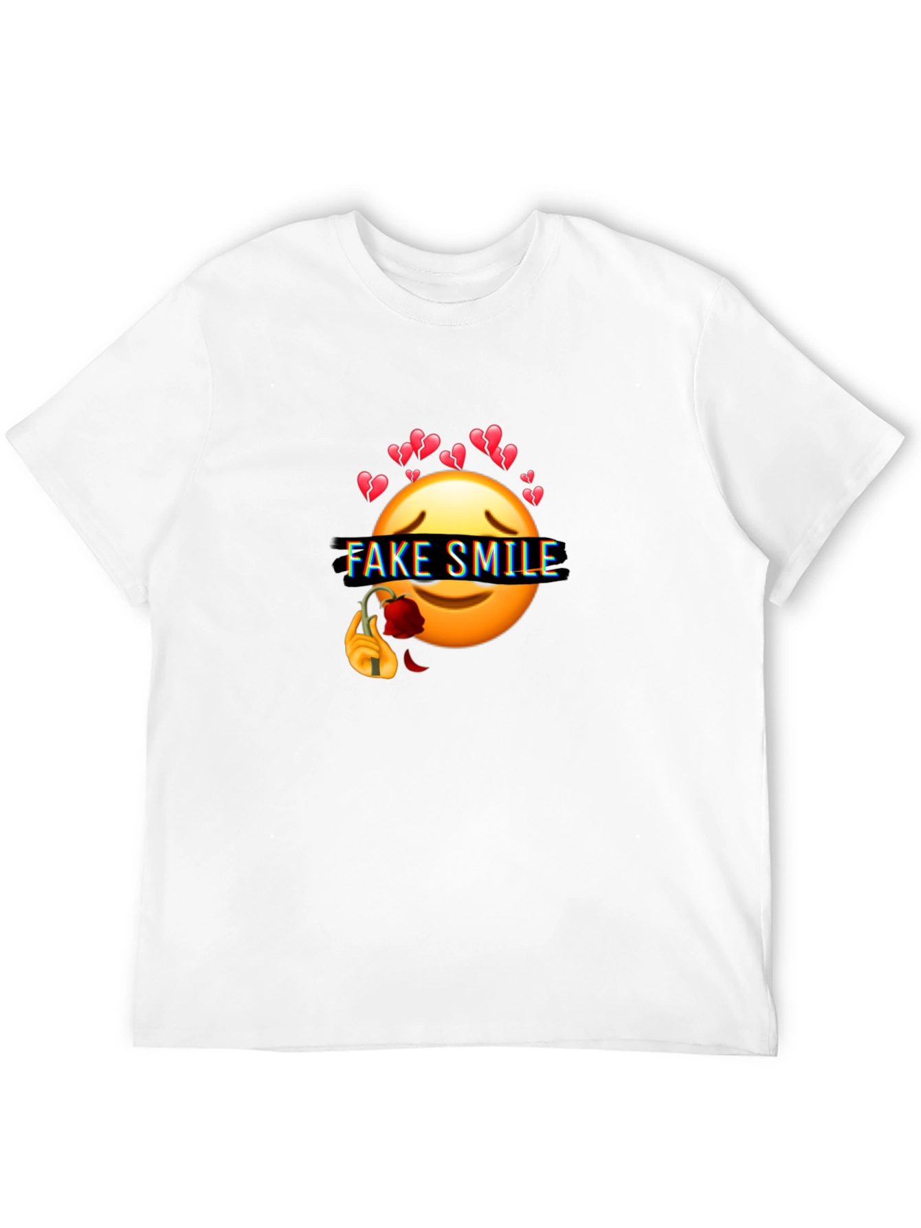 Emo Fake Smile Broken Heart Graphic Black T-Shirt