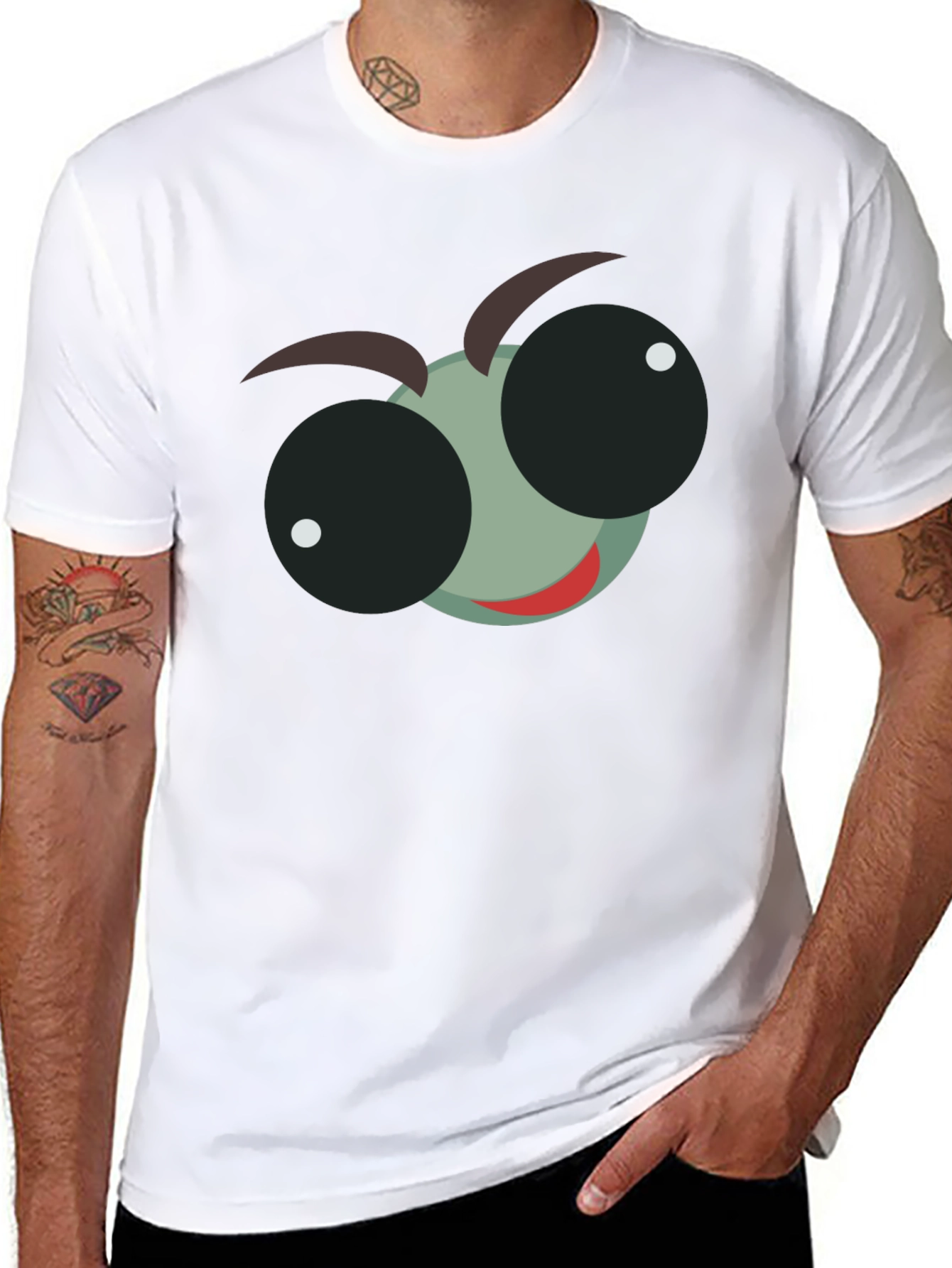 Cartoon Bug Eye Graphic T-Shirt - Black Cotton Tee