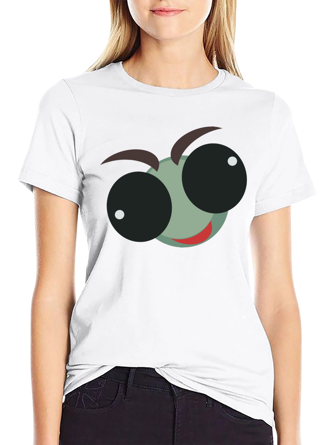 Cartoon Bug Eye Graphic T-Shirt - Black Cotton Tee