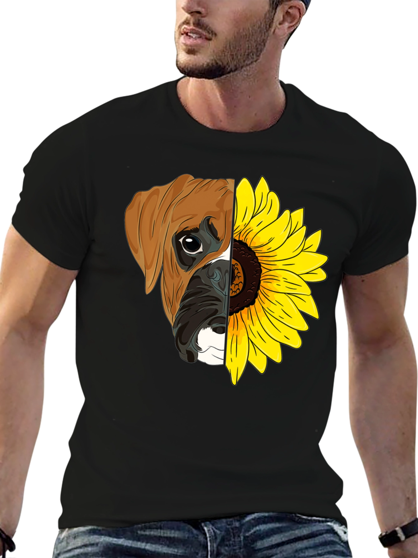 Dog & Sunflower Graphic T-Shirt