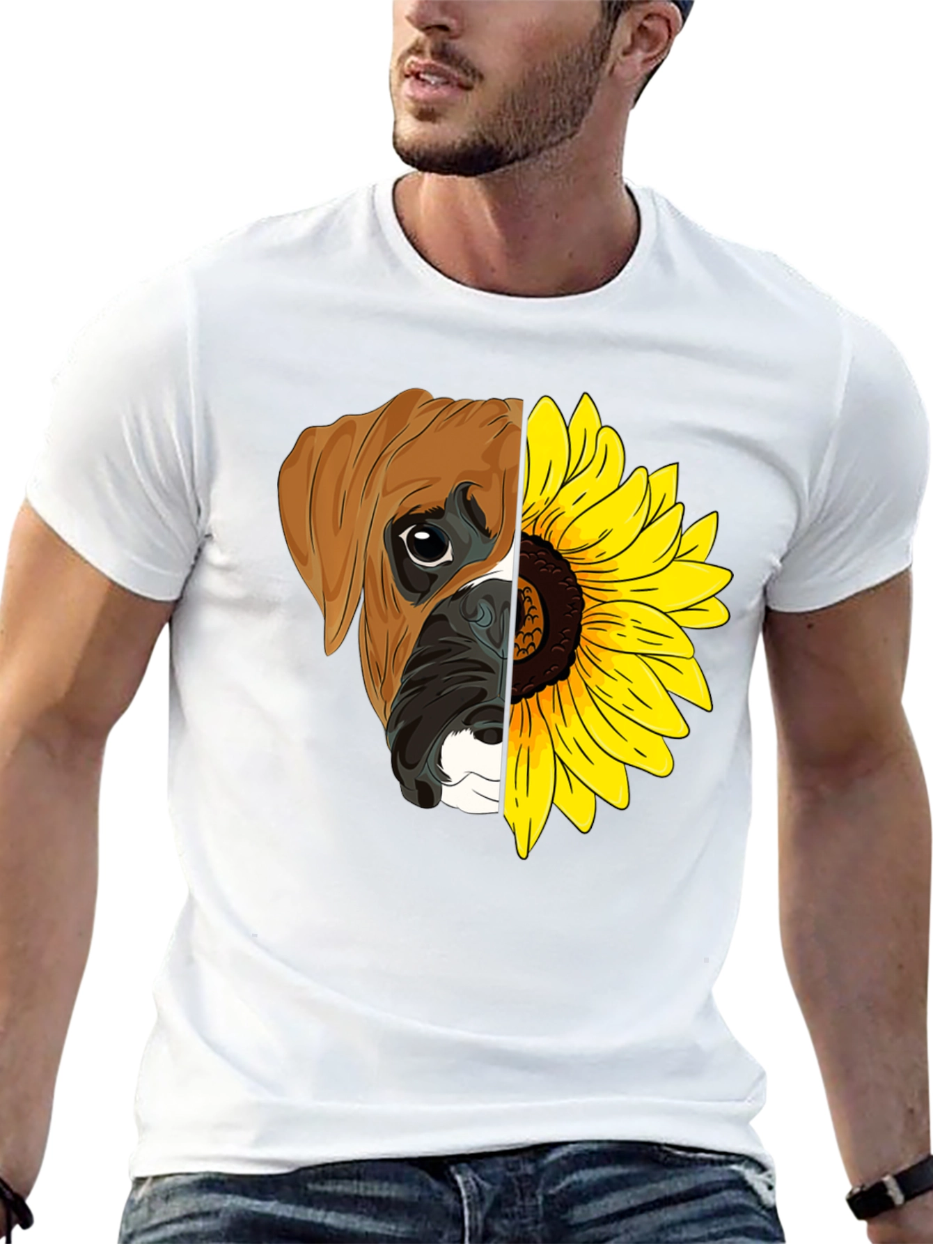 Dog & Sunflower Graphic T-Shirt