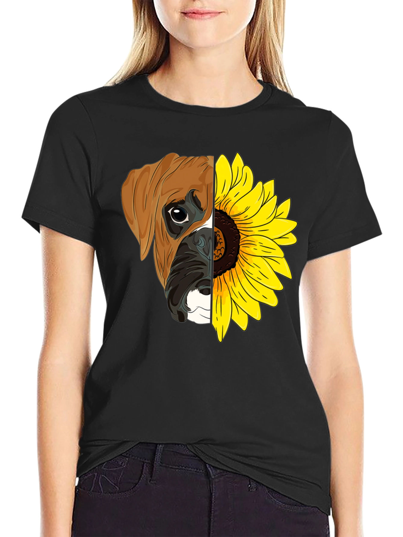 Dog & Sunflower Graphic T-Shirt