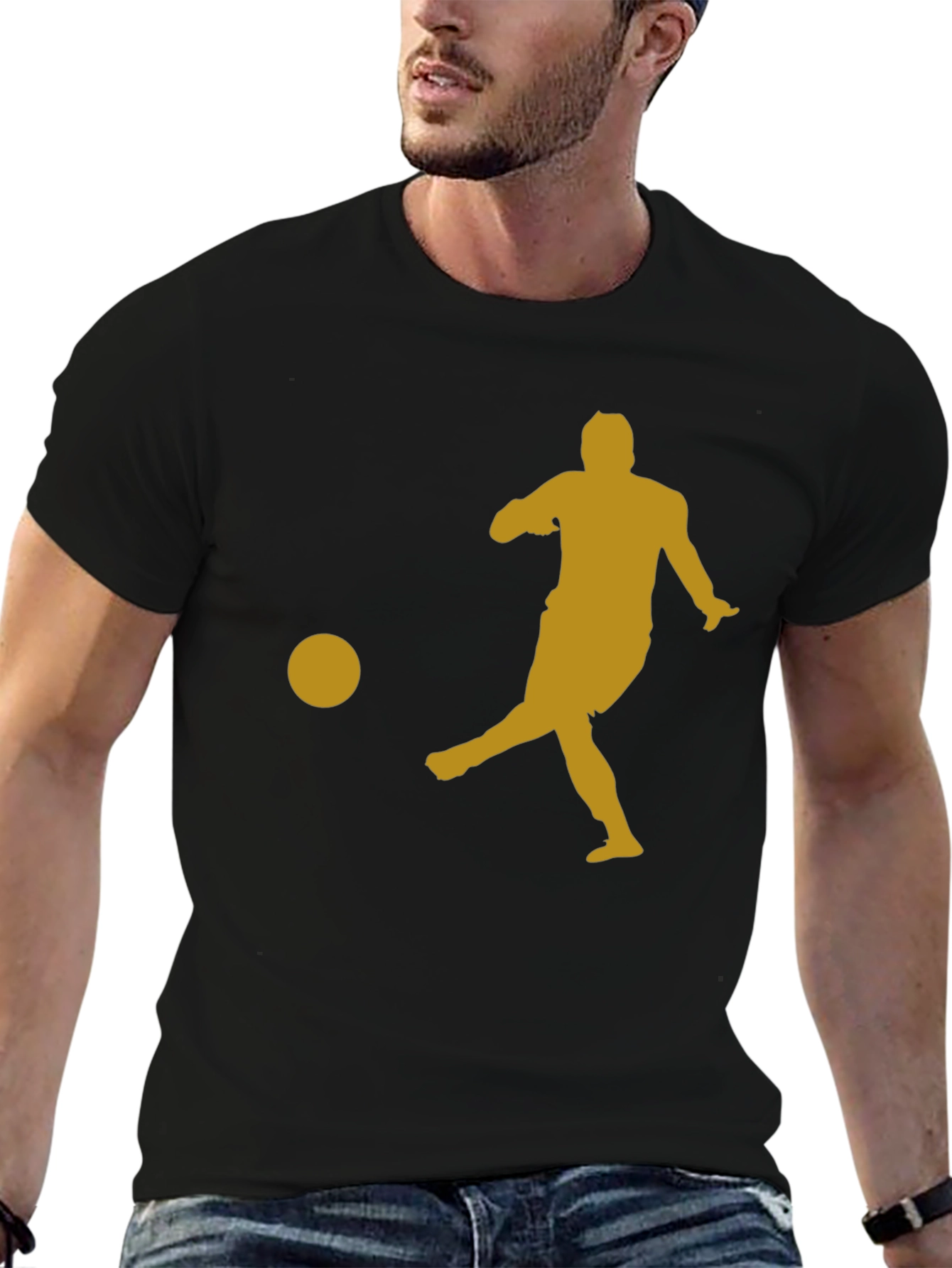 Soccer Player Graphic Tee - Black Cotton Shirt
