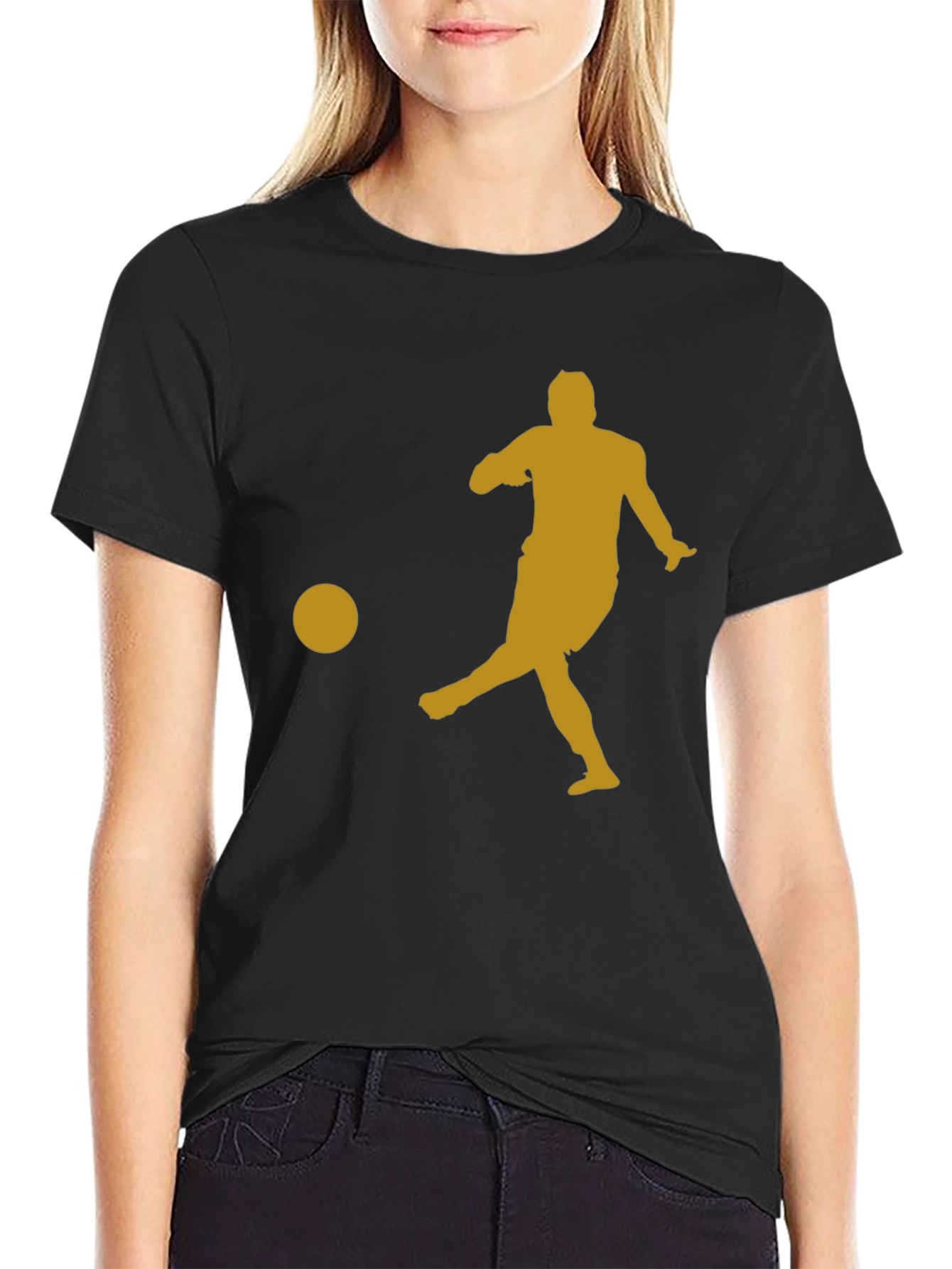 Soccer Player Graphic Tee - Black Cotton Shirt