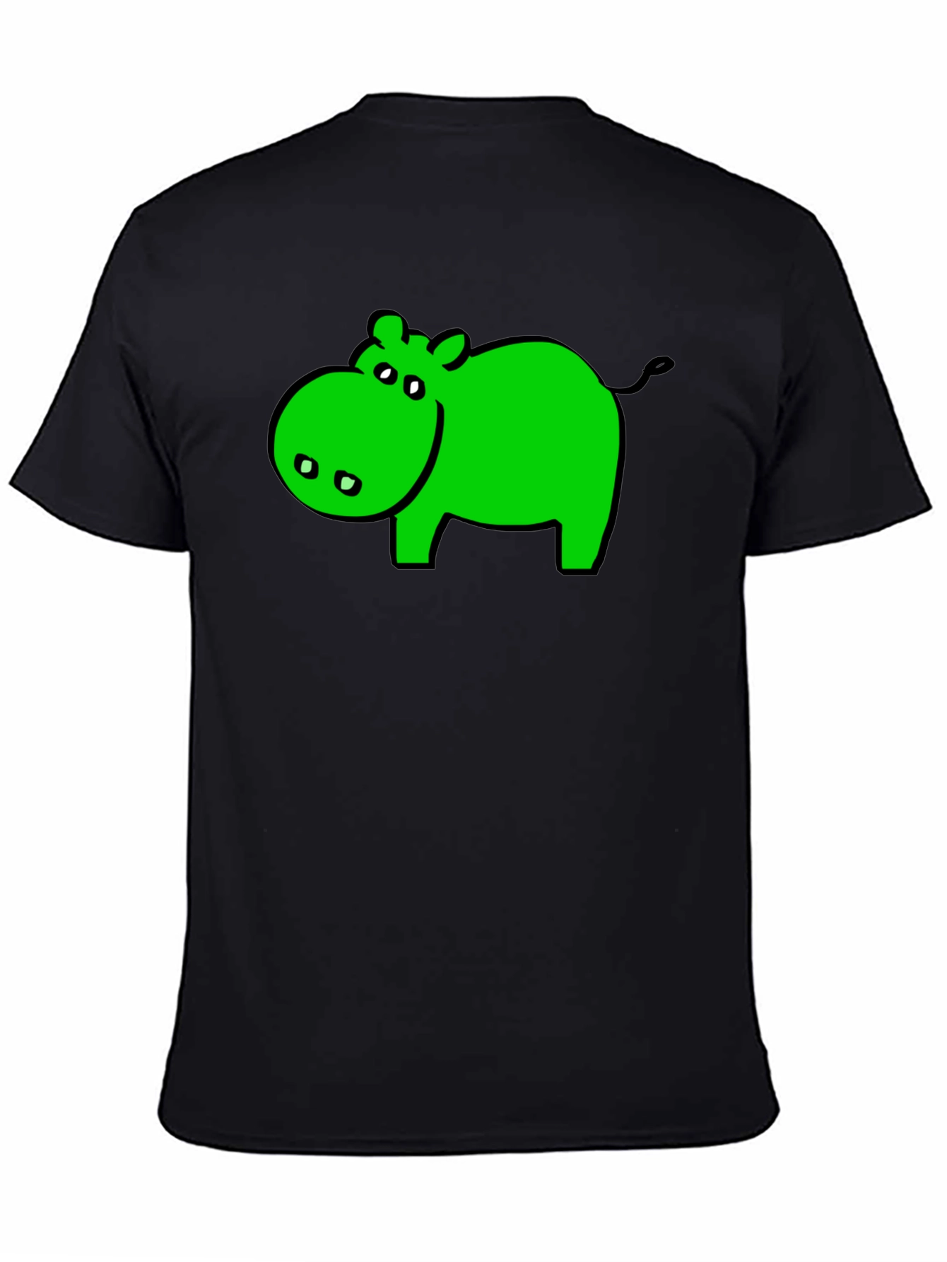 Green Hippo Graphic Black T-Shirt - Casual Wear