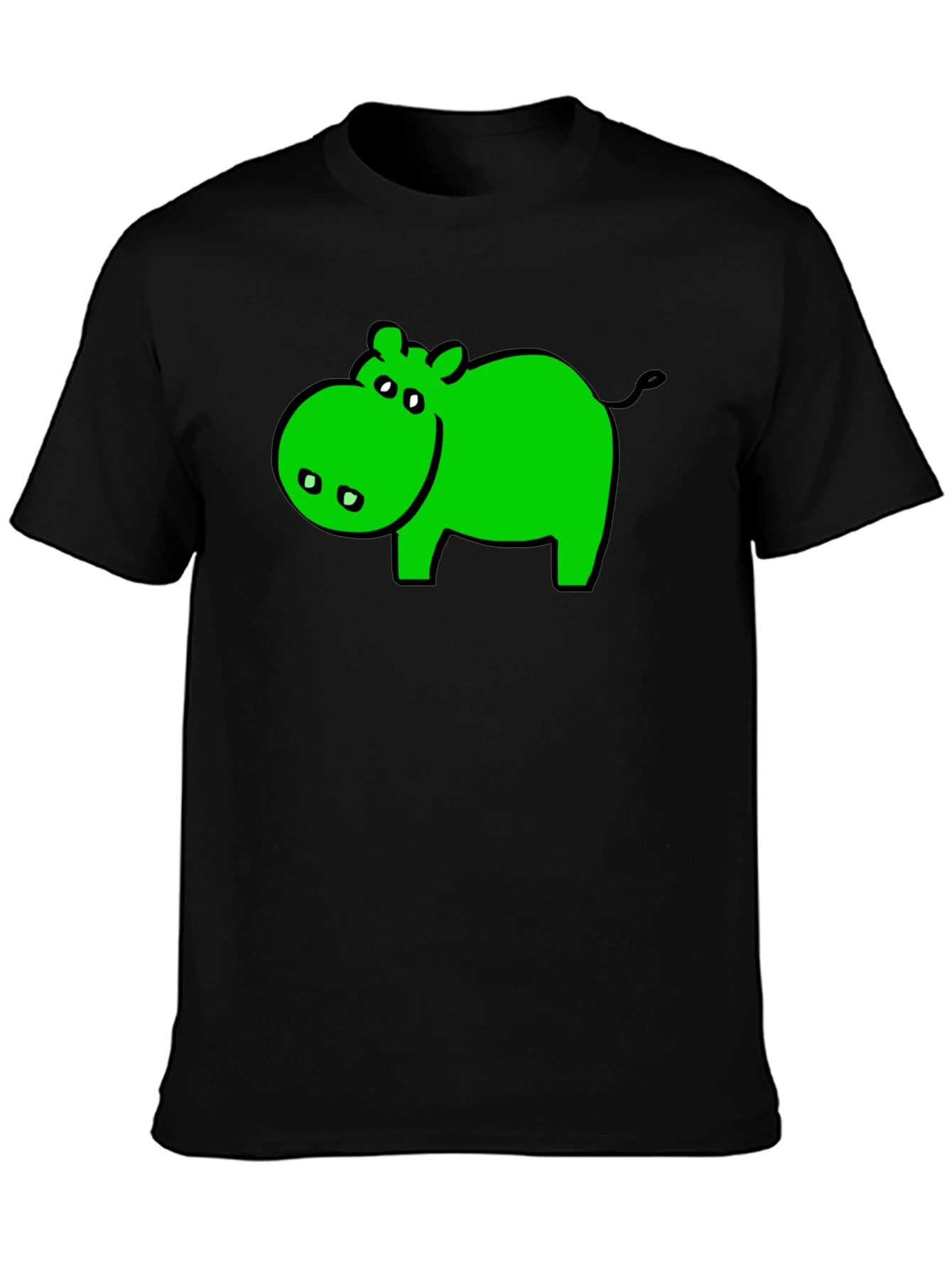 Green Hippo Graphic Black T-Shirt - Casual Wear