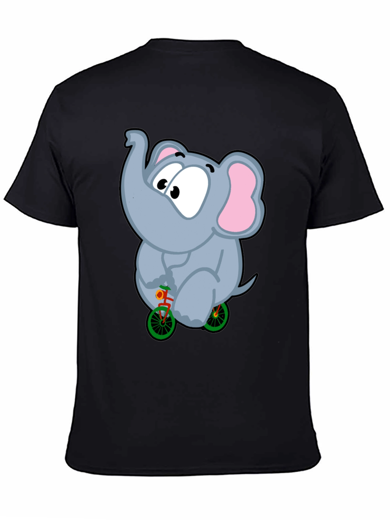 Elephant on Bike Graphic Tee - Fun Black T-Shirt