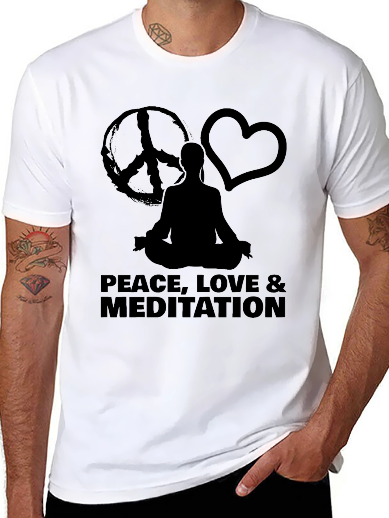 Peace Love Meditation Graphic Tee - Black