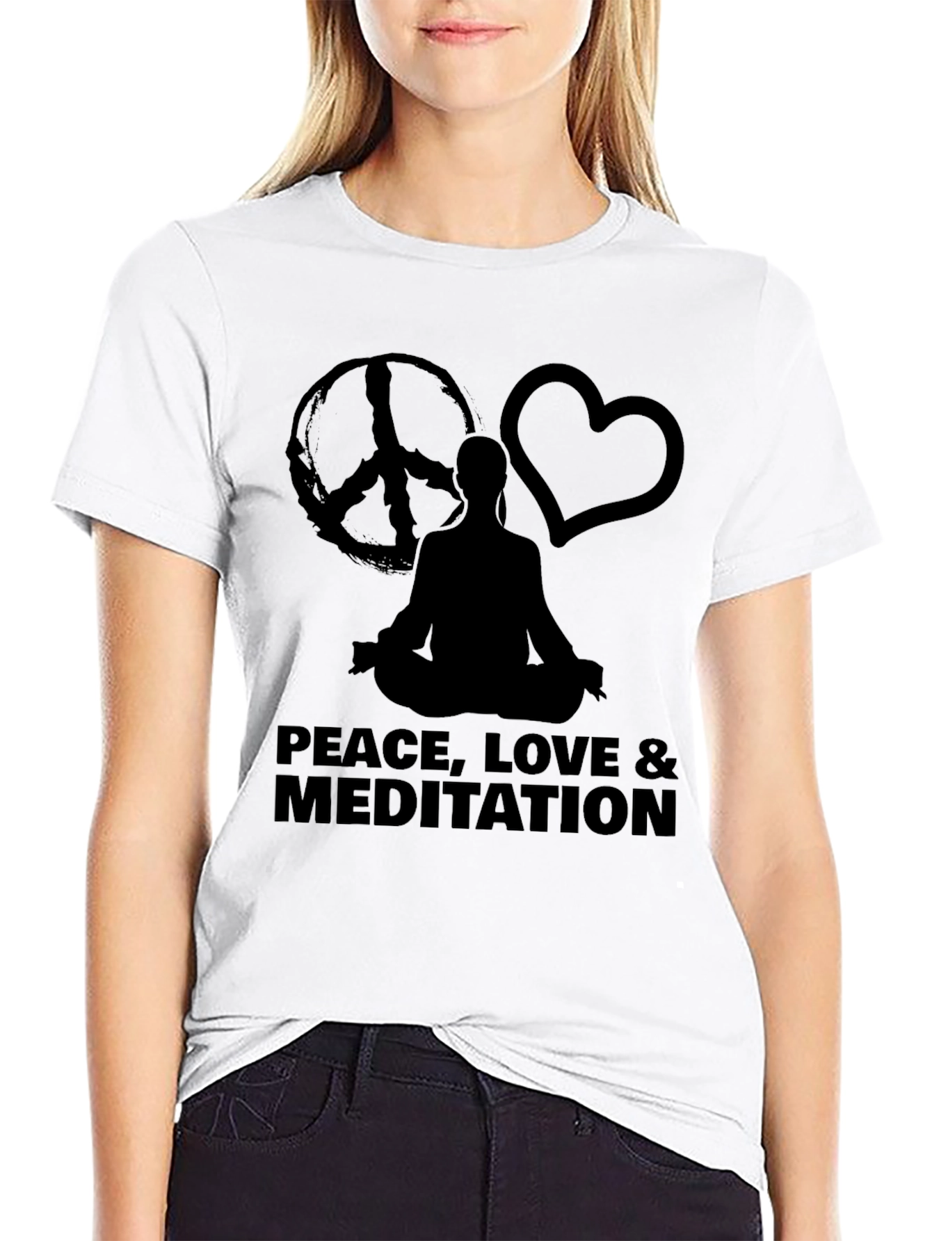 Peace Love Meditation Graphic Tee - Black