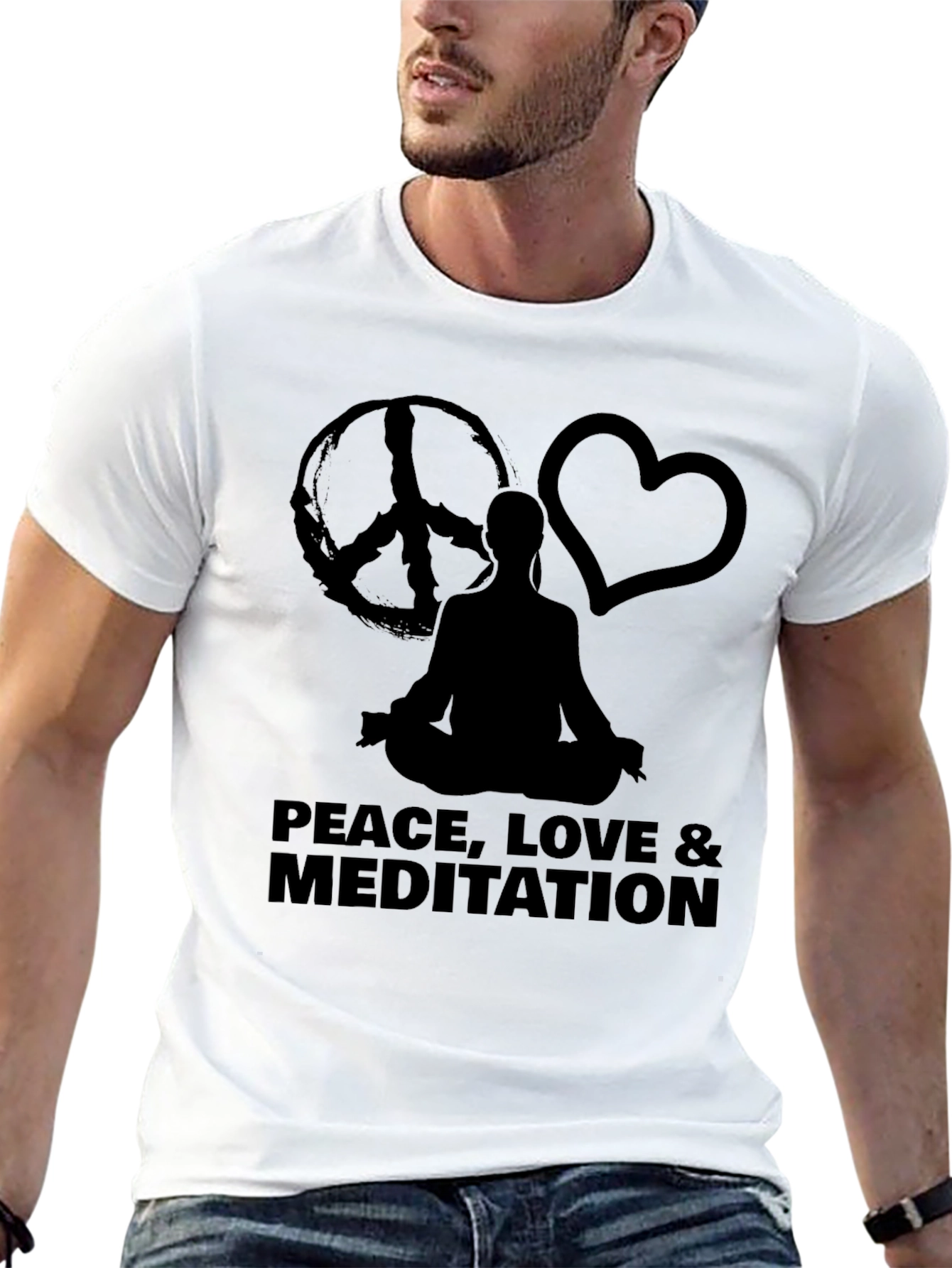 Peace Love Meditation Graphic Tee - Black