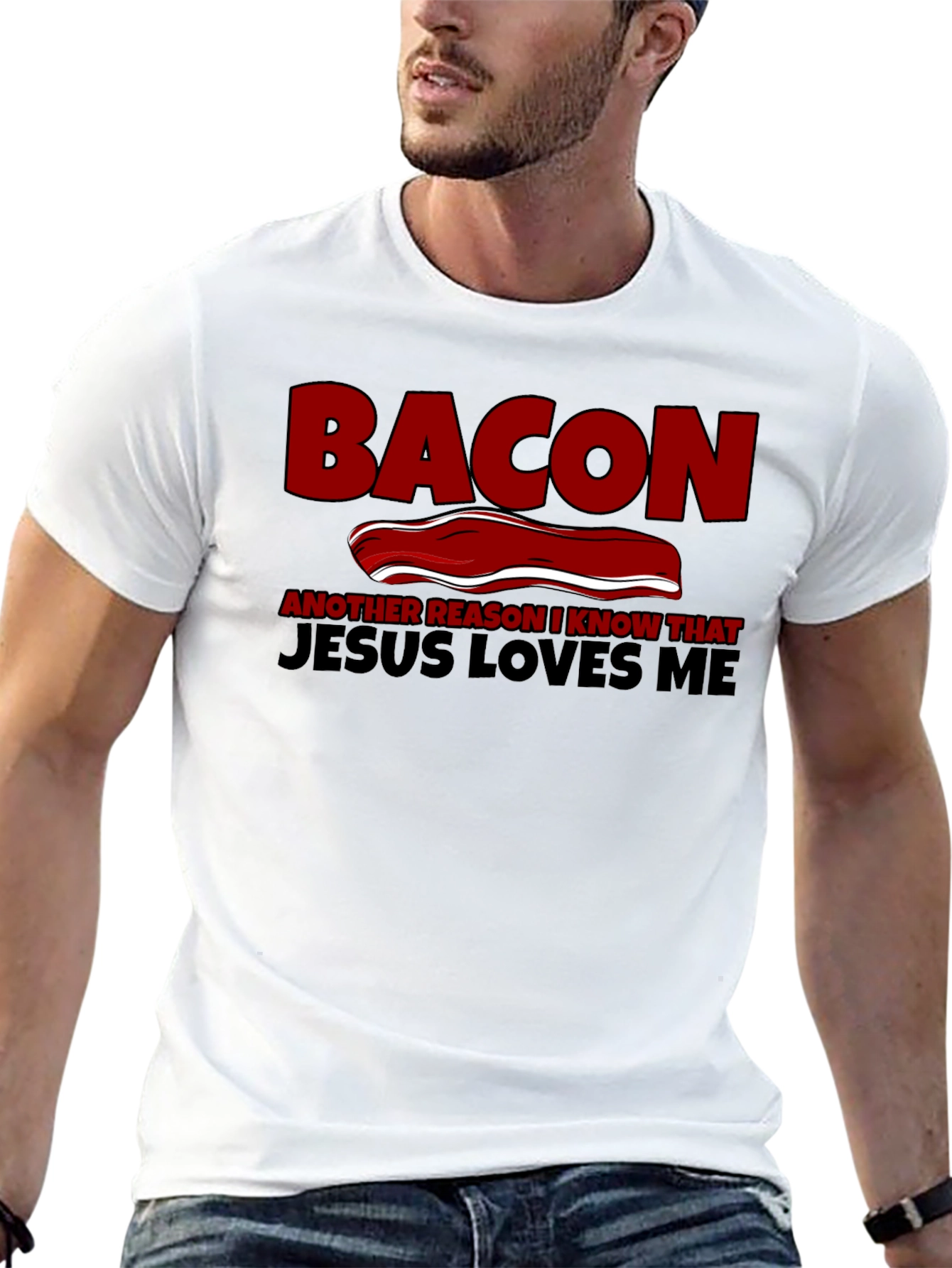 Bacon Jesus Loves Me Black T-Shirt