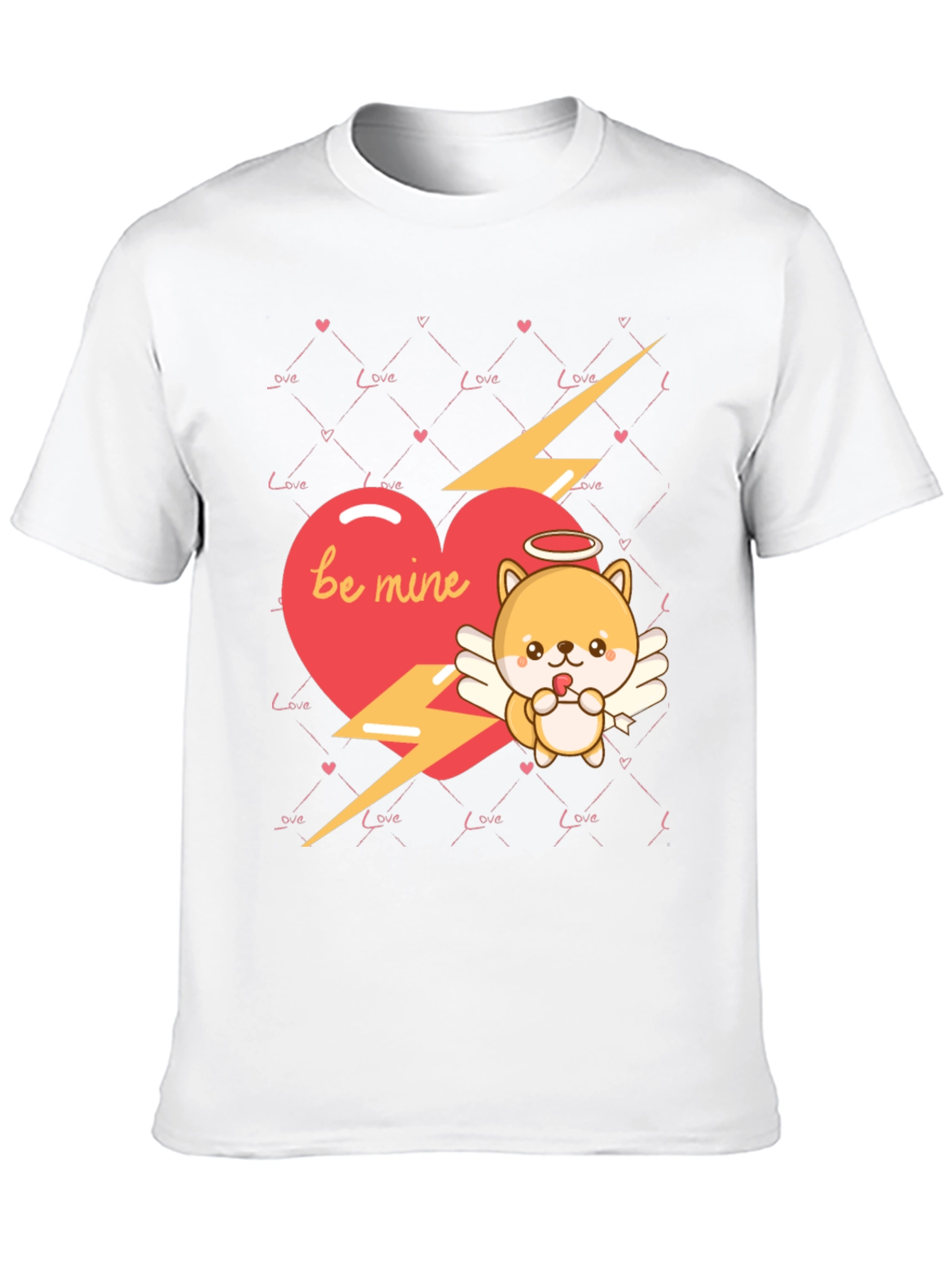 Be Mine Cupid Dog Valentines Day Black T-Shirt