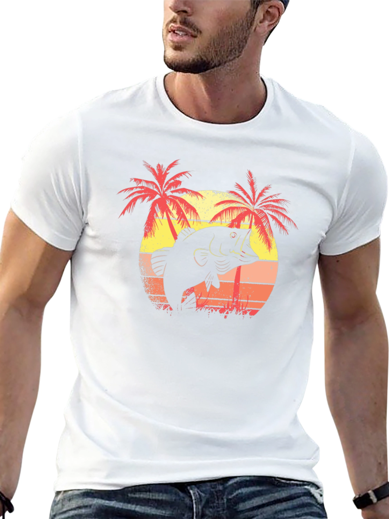 Bass Fishing T-Shirt - Tropical Sunset Design