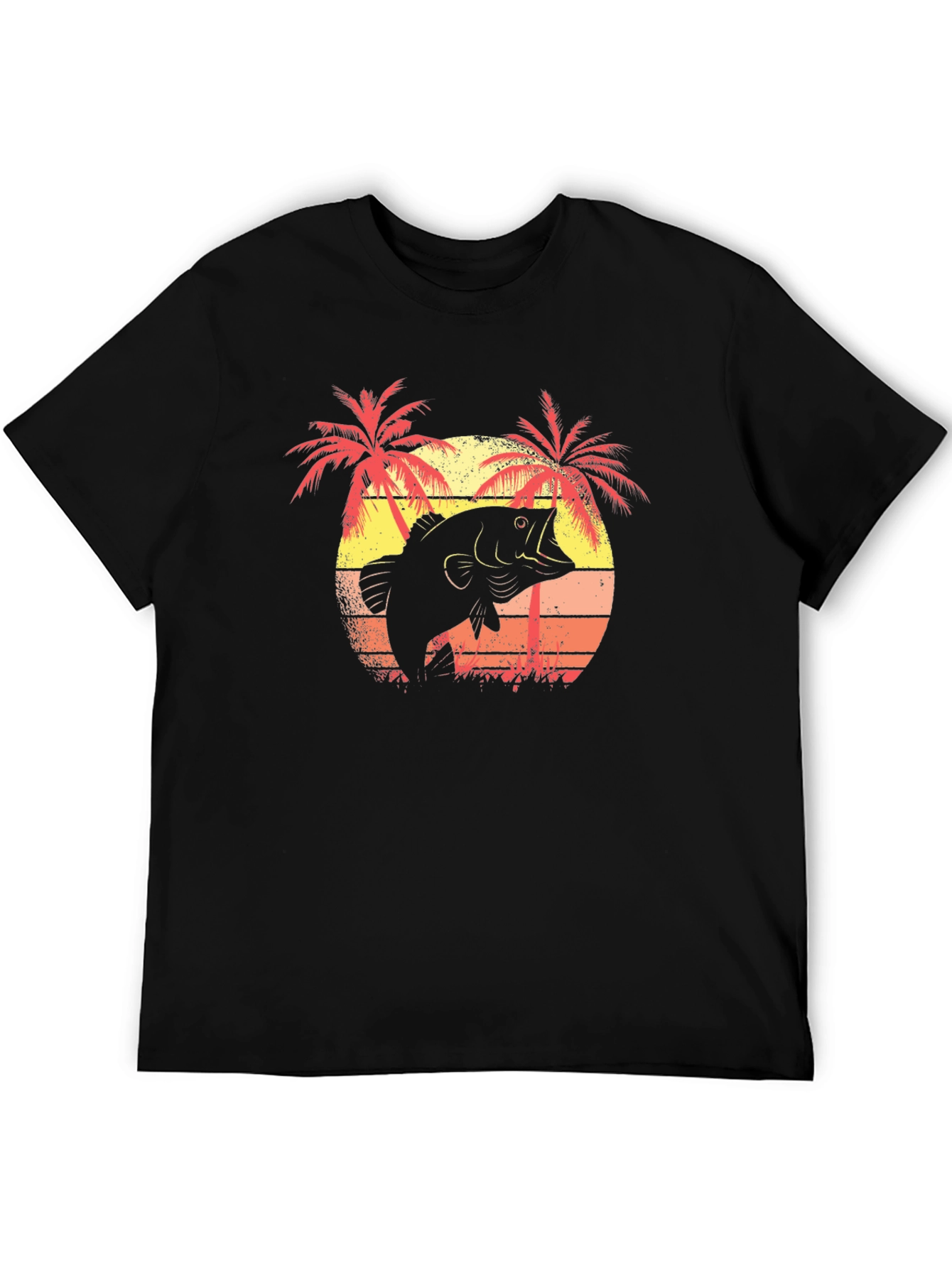 Bass Fishing T-Shirt - Tropical Sunset Design