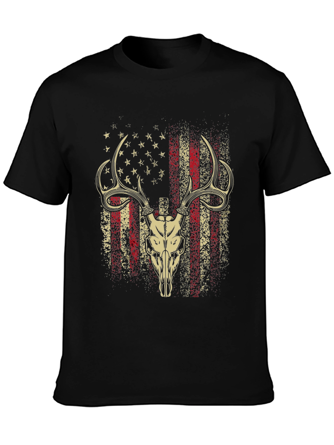 American Flag Deer Skull Graphic T-Shirt