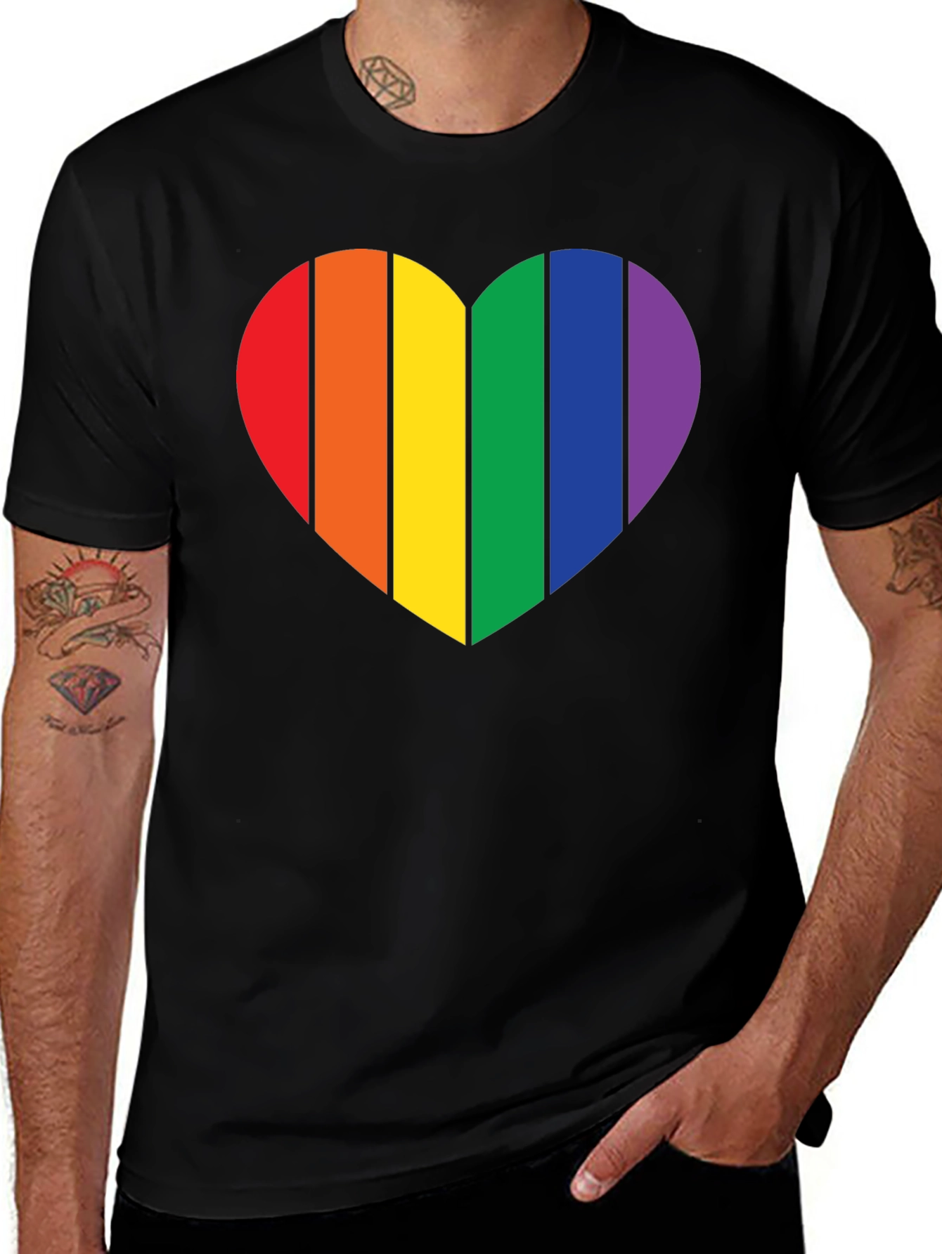 Pride Heart Graphic Tee - Black Cotton Blend