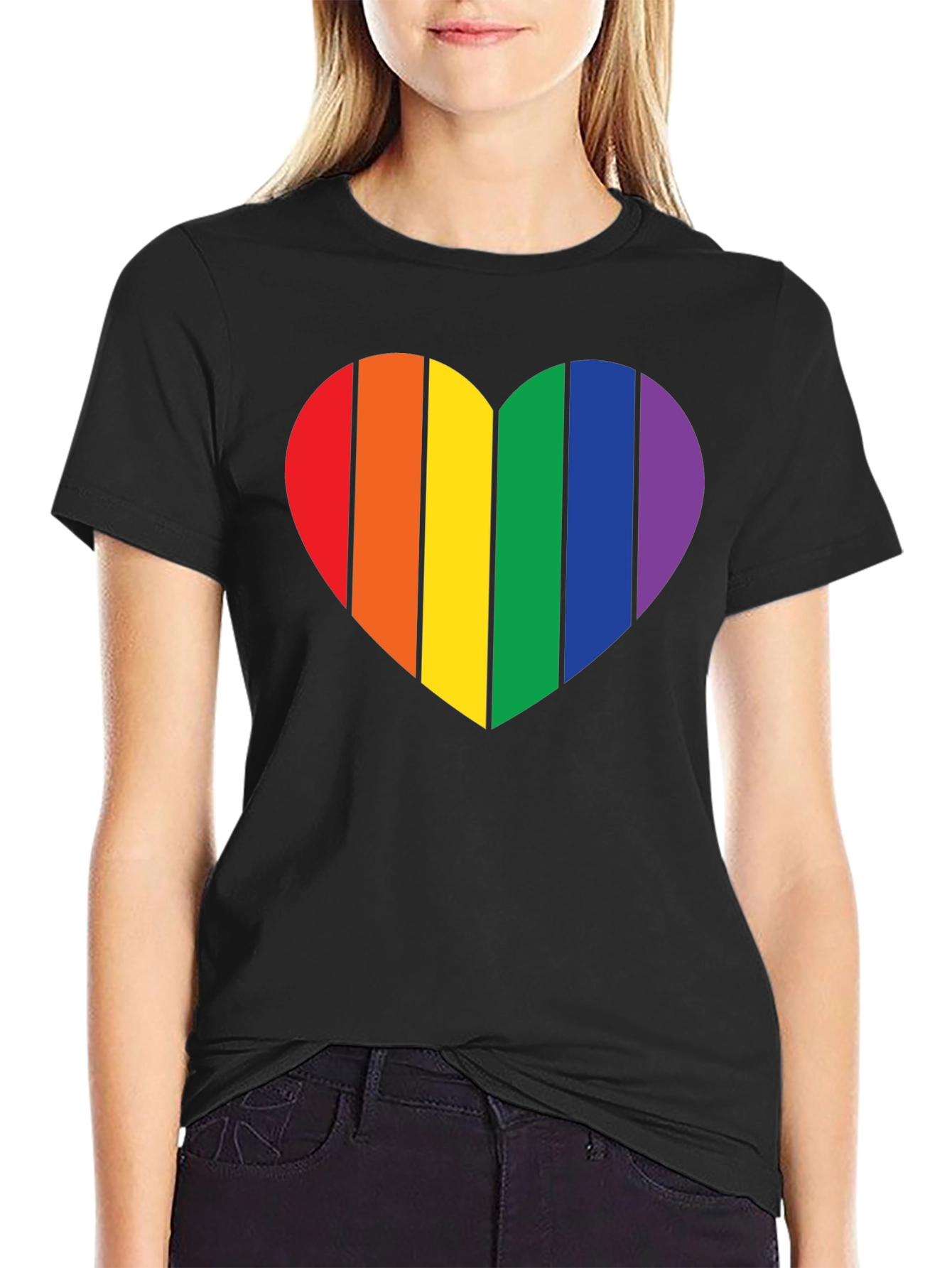 Pride Heart Graphic Tee - Black Cotton Blend