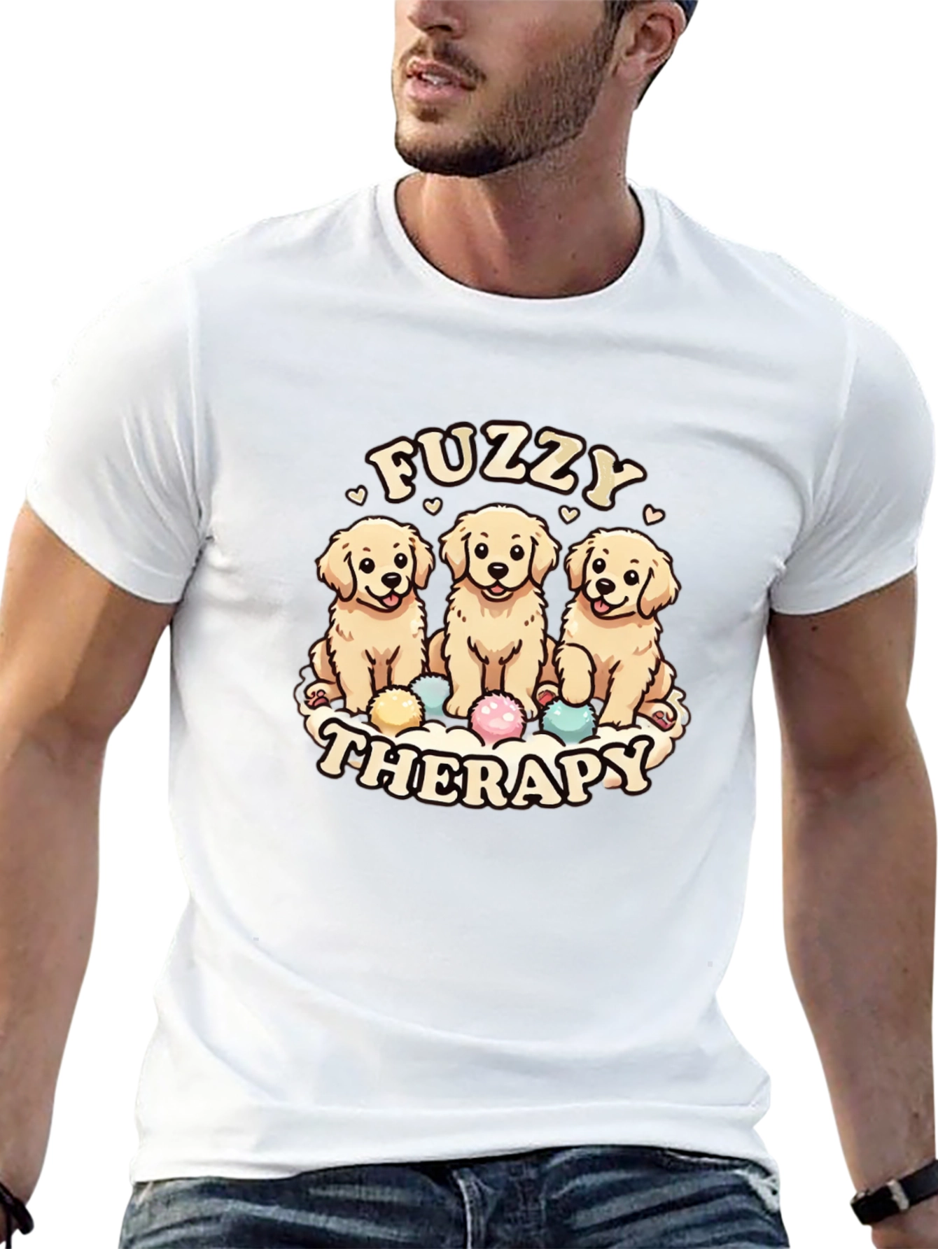 Fuzzy Therapy Dog T-Shirt - Cute Golden Retriever Tee