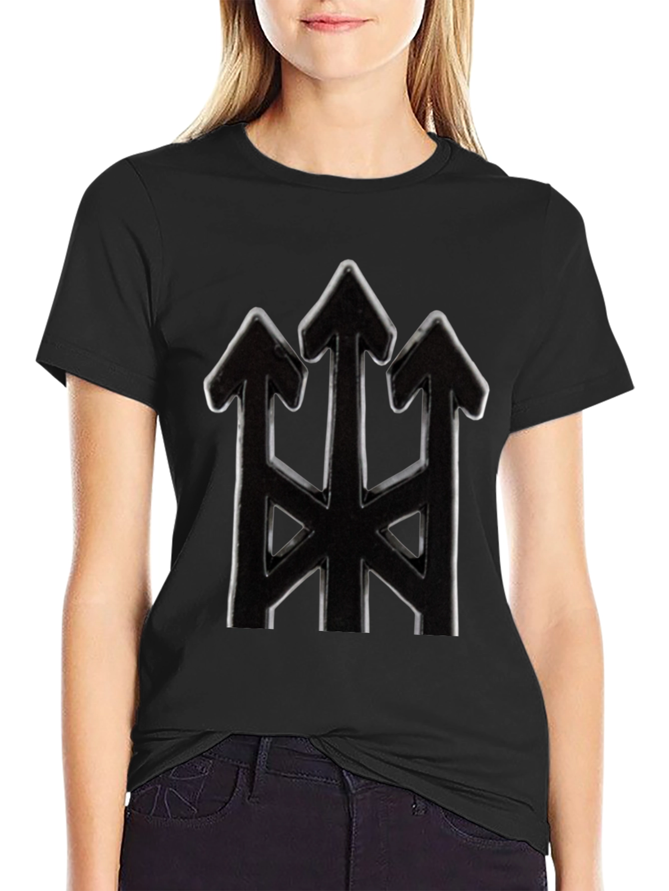 Stylized Trident Graphic Black T-Shirt