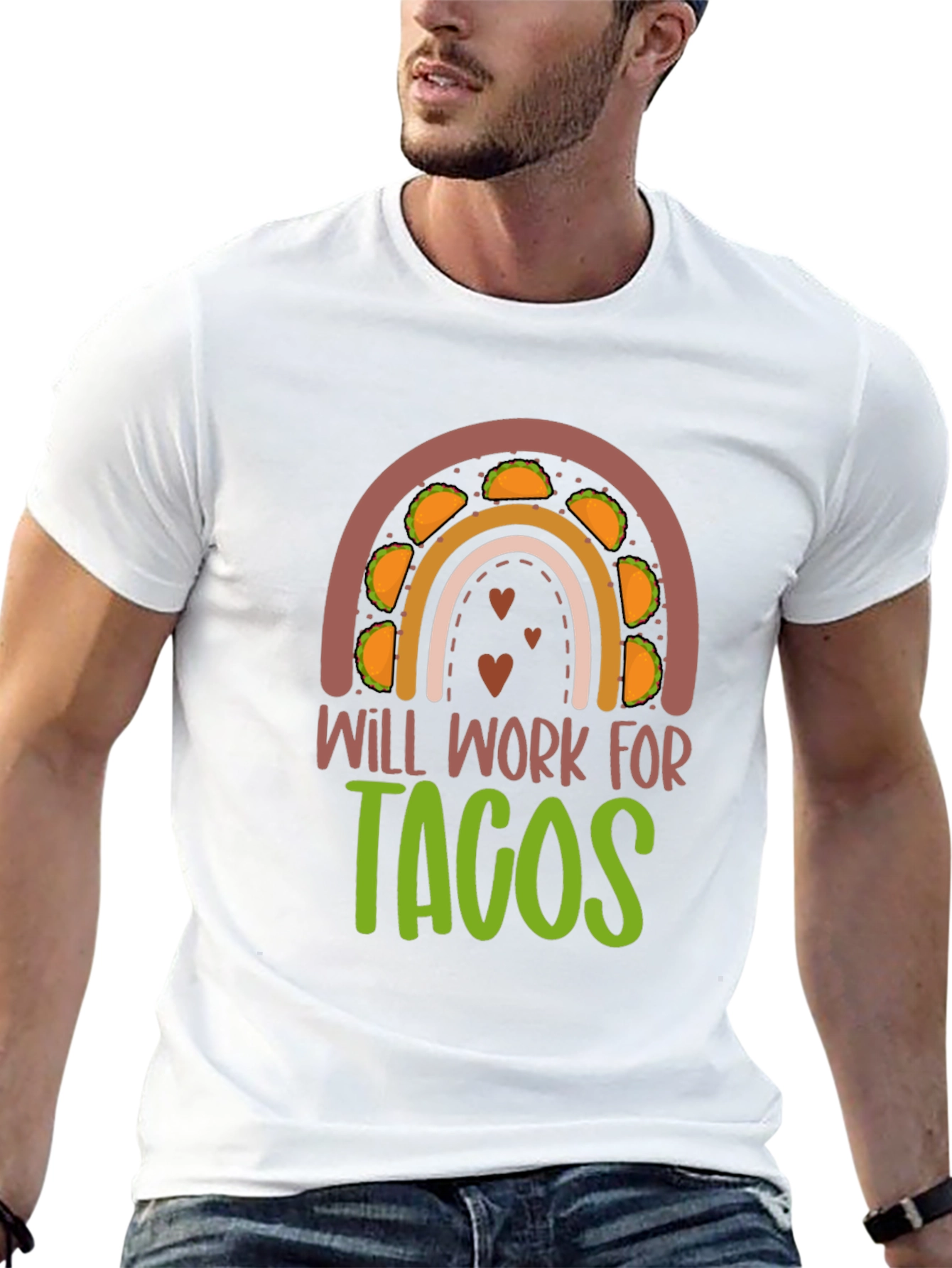 Will Work for Tacos Rainbow Graphic T-Shirt
