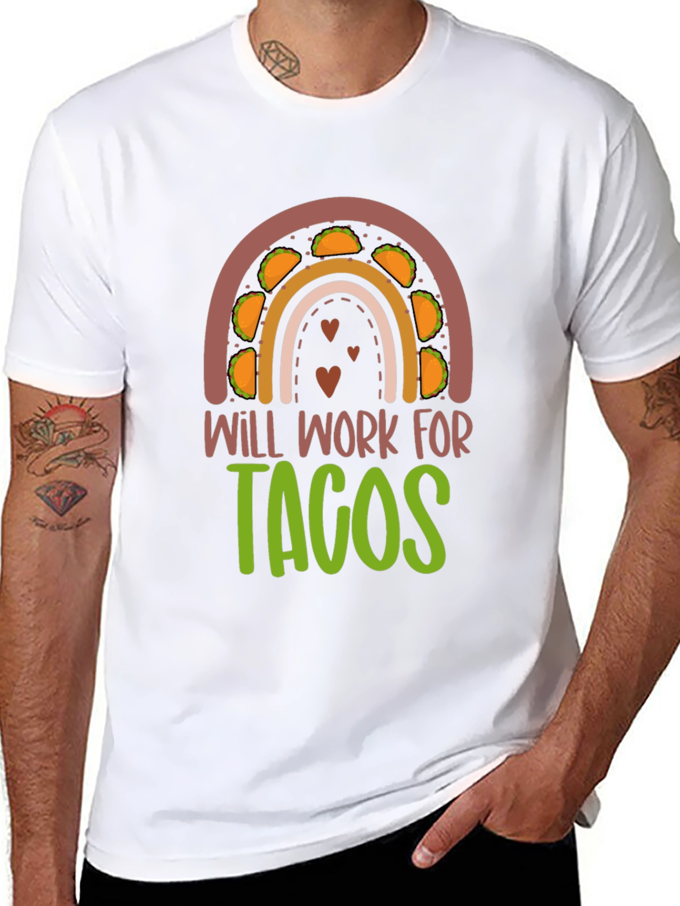 Will Work for Tacos Rainbow Graphic T-Shirt