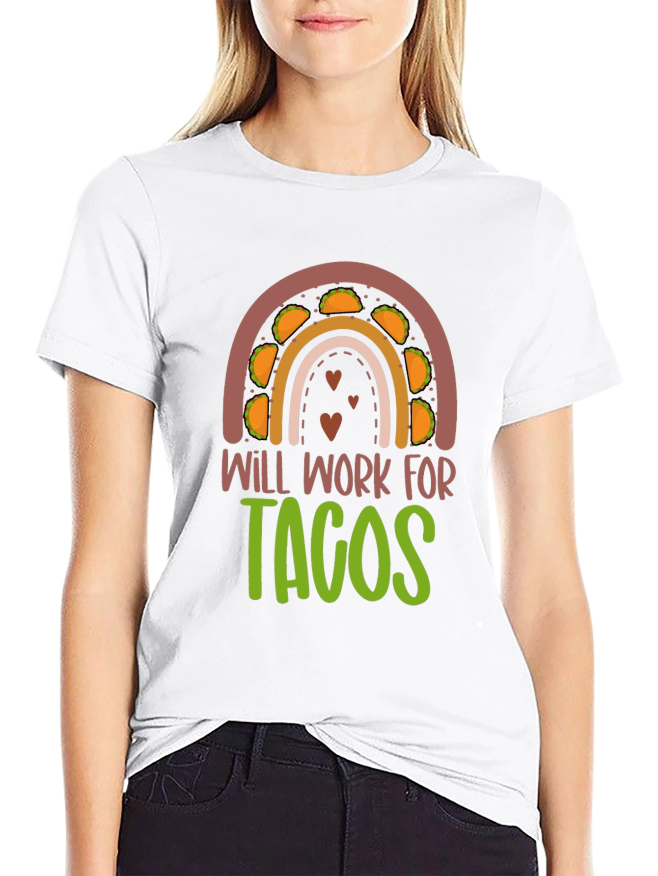 Will Work for Tacos Rainbow Graphic T-Shirt