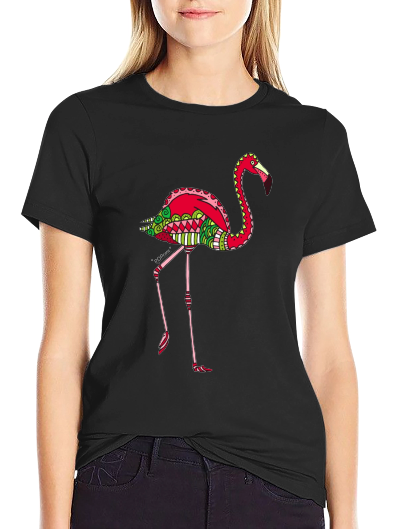 Funky Flamingo Graphic Tee - Black Cotton Blend