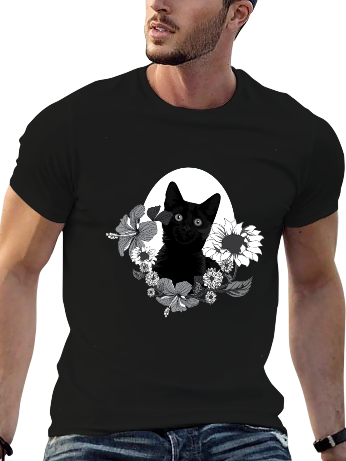 Black Cat Floral T-Shirt