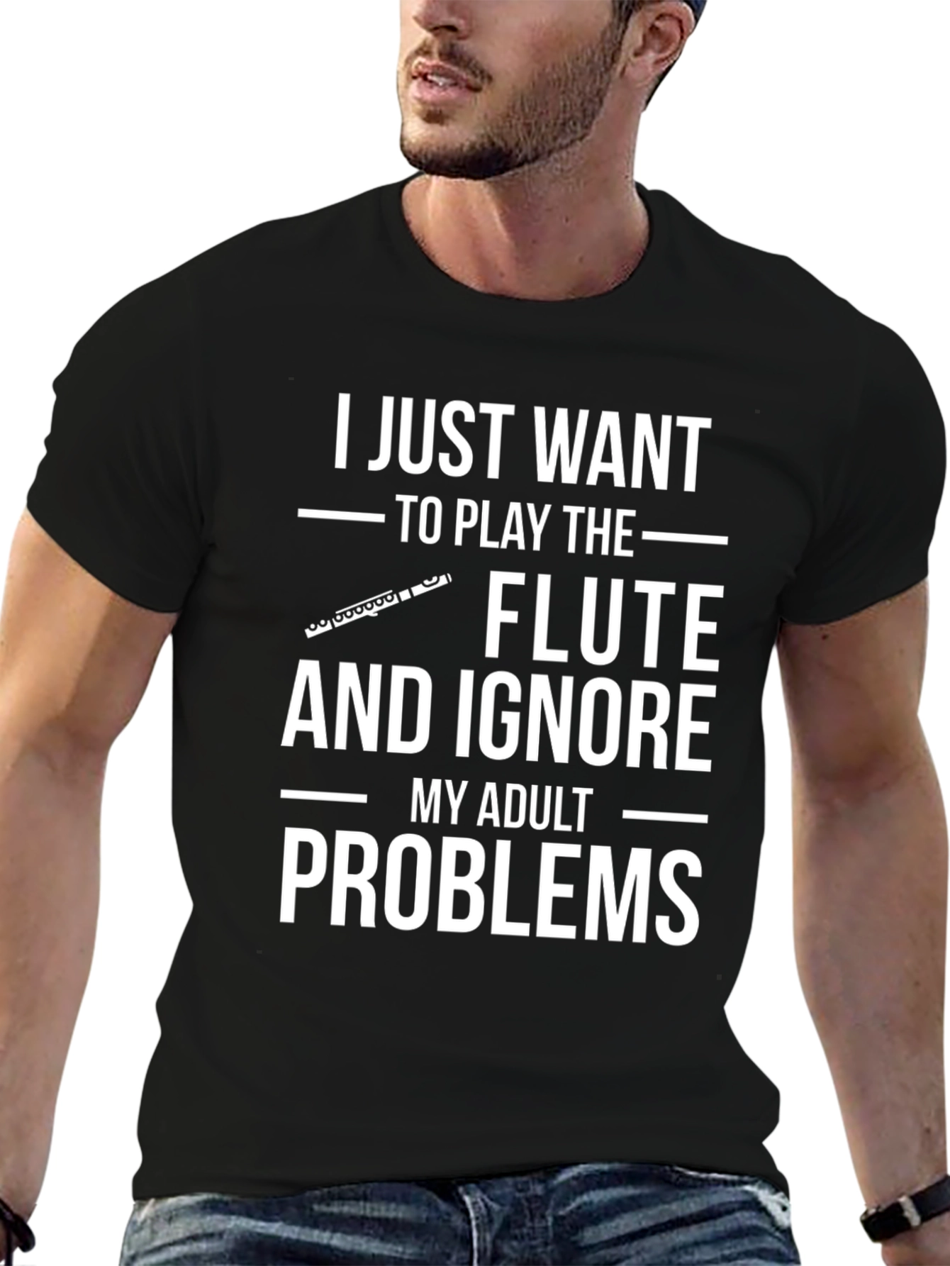 Funny Flute Player Adult Problems Graphic Tee